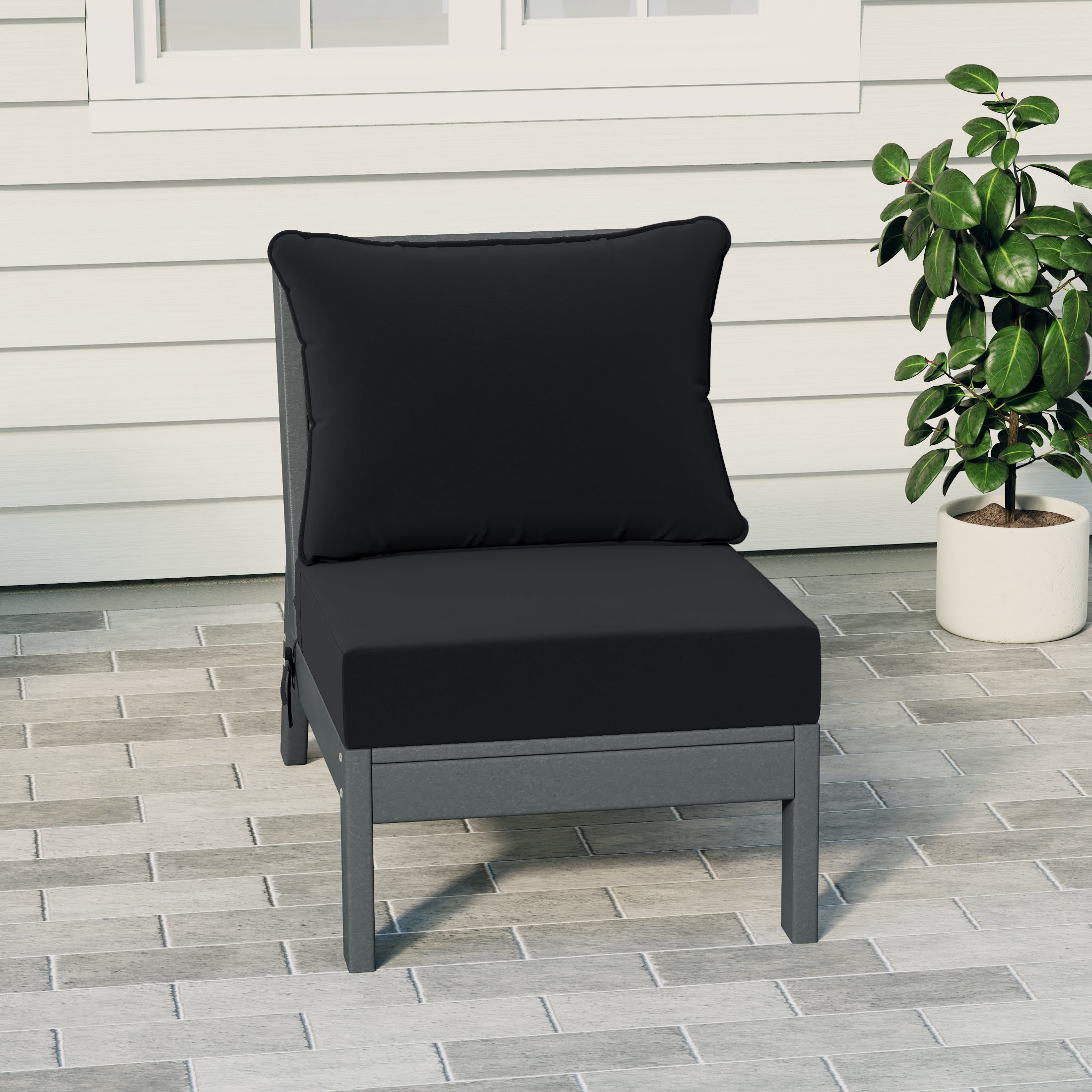 Portsmouth Modern Outdoor HDPE Patio Armless Sectional Corner Club Chair with Deep Seat Cushions