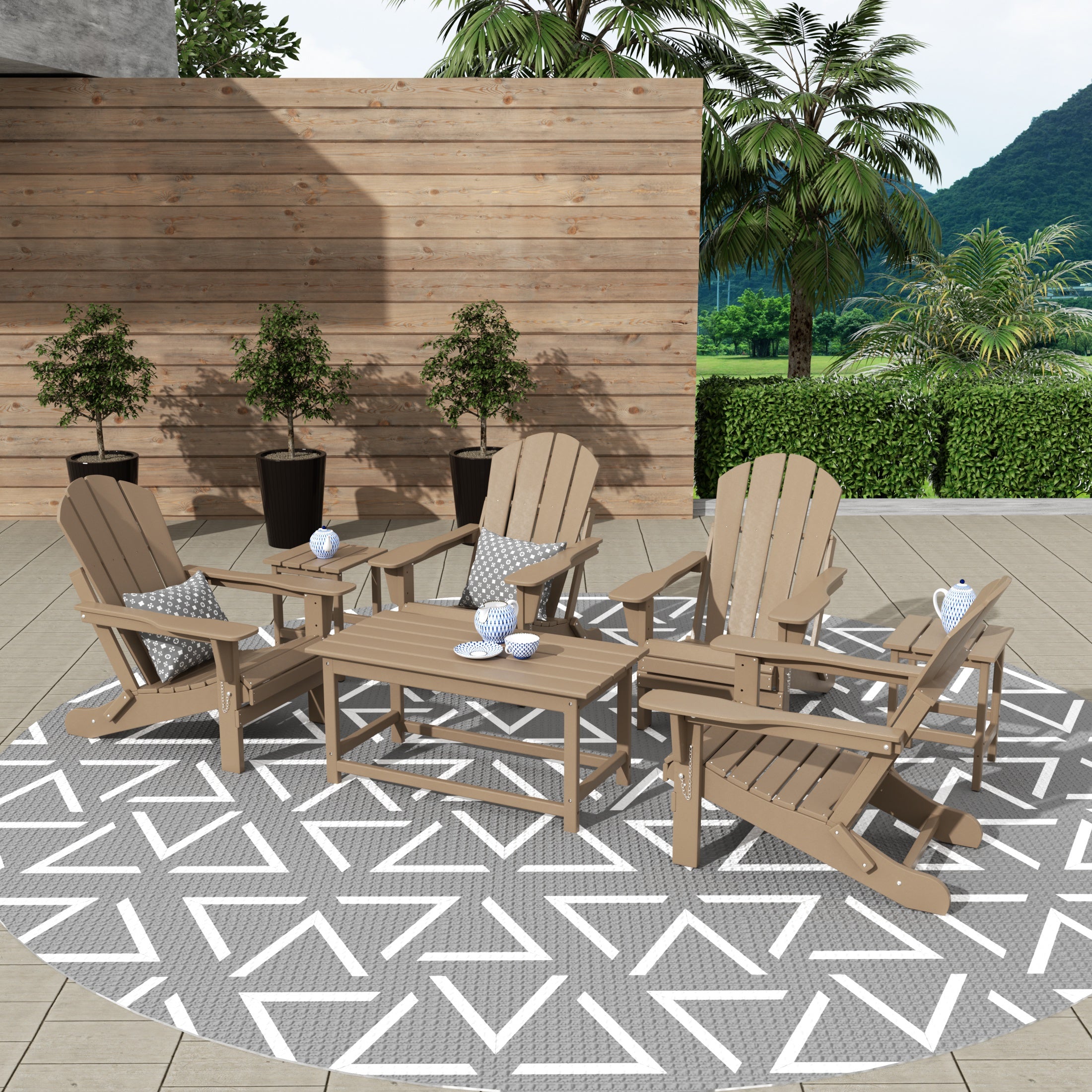 Paradise Westintrends 7-Piece set Outdoor / Patio Adirondack chairs with a Coffee and tWestintrends side tables ( 4 seater )