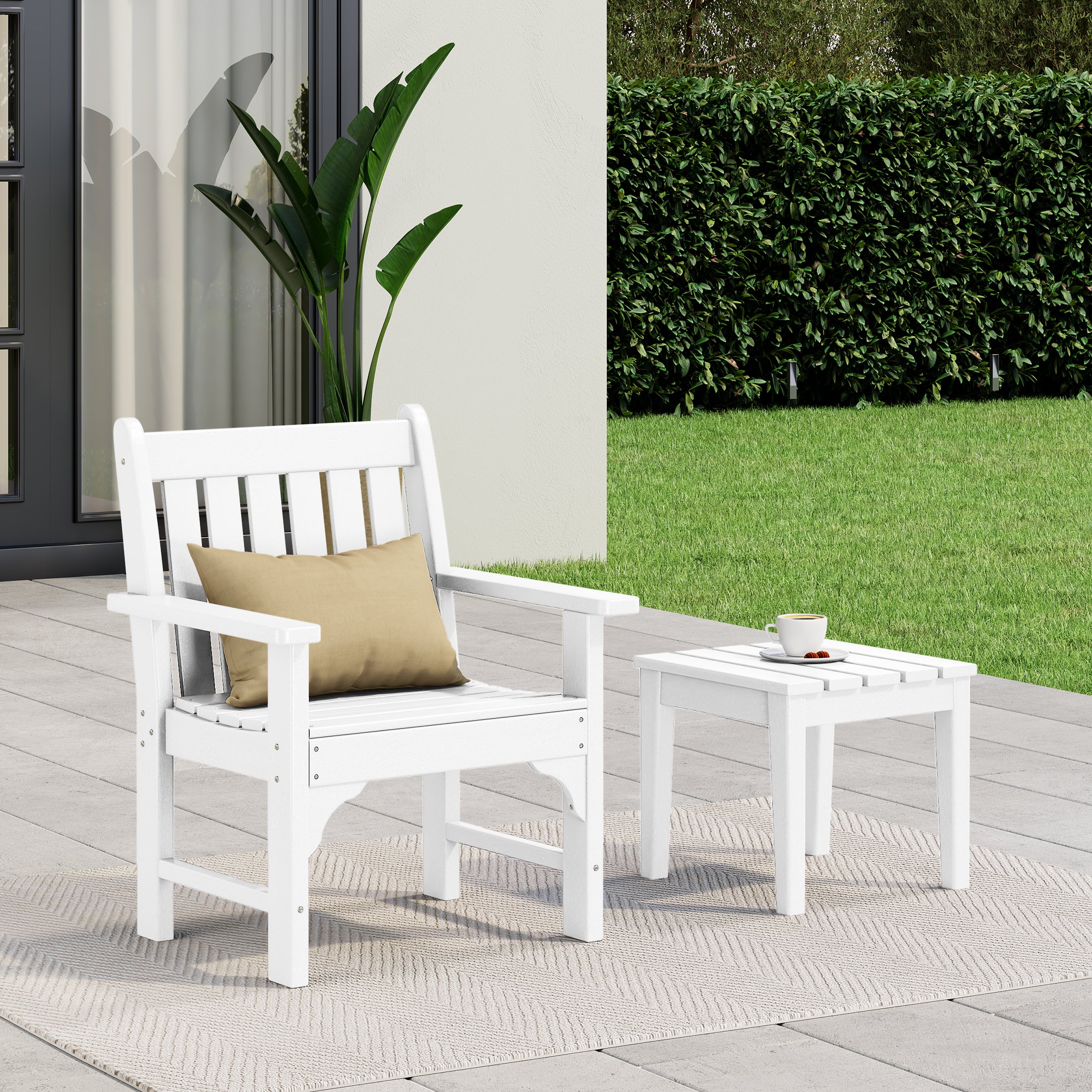 Paradise Outdoor Patio 2-Piece HDPE Adirondack Garden Chair with Square Adirondack Side Table Set