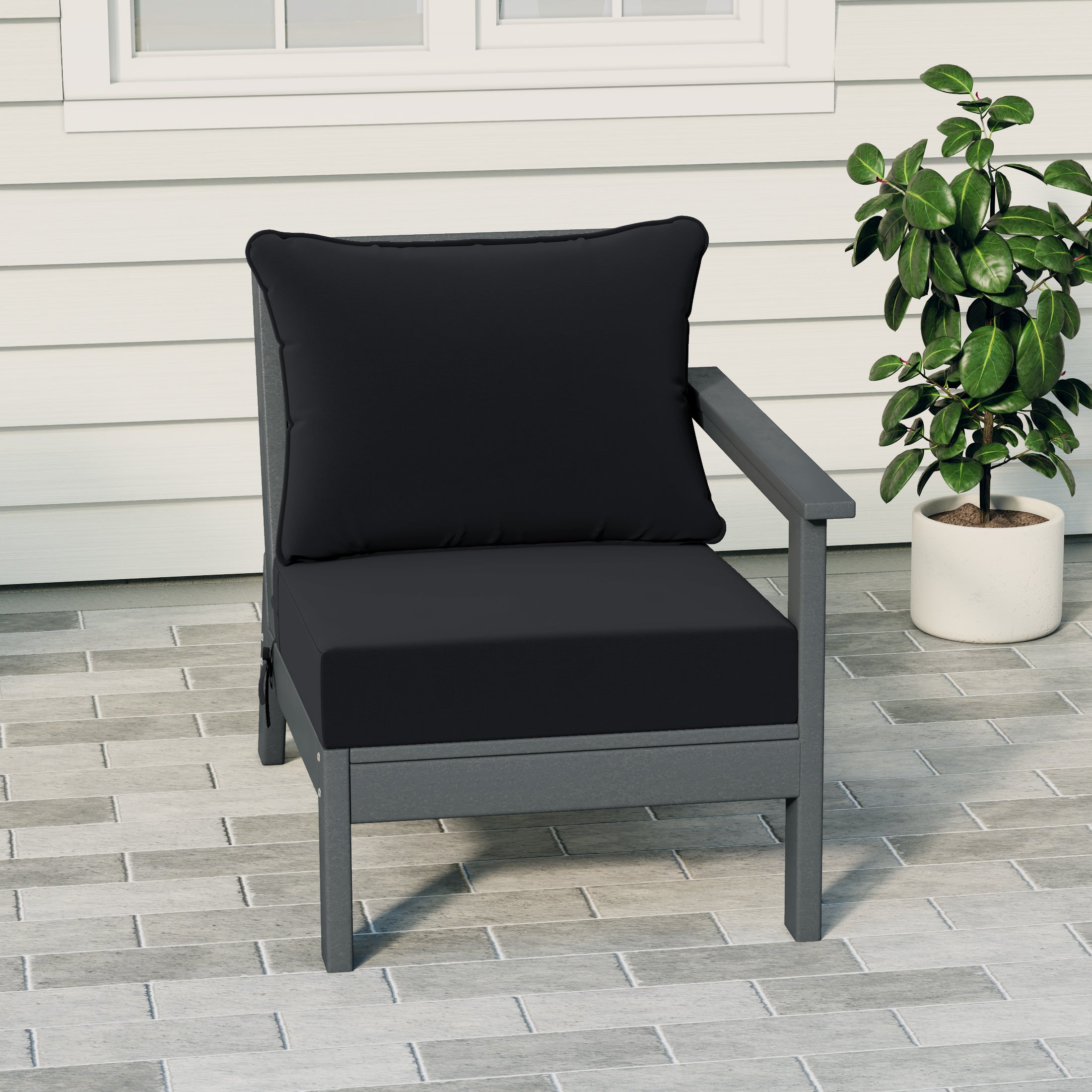 Portsmouth Modern Outdoor HDPE Patio Right Facing Sectional Corner Club Chair with Deep Seat Cushions