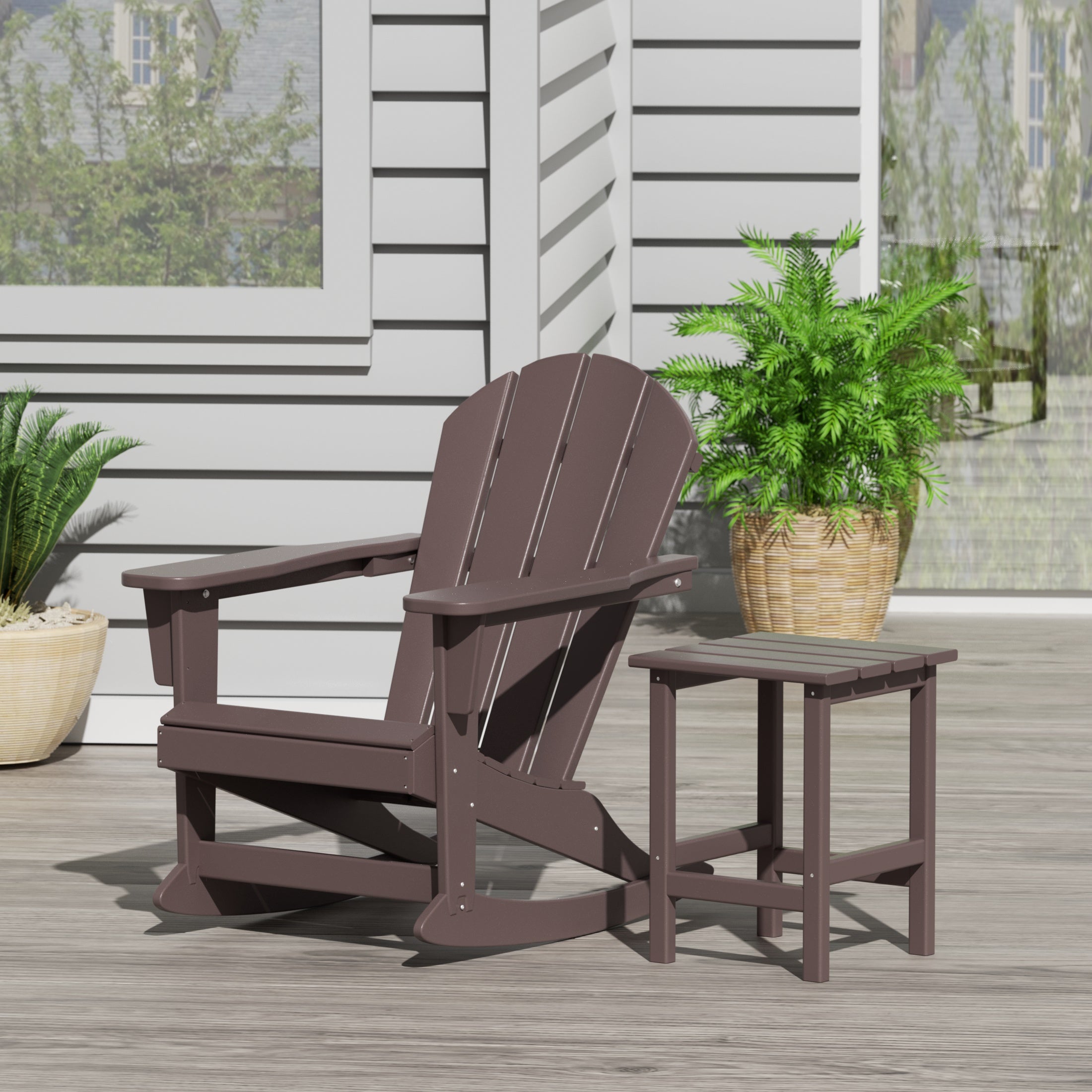 Paradise Malibu Outdoor Patio Rocking Adirondack Chairs with Side Table Set