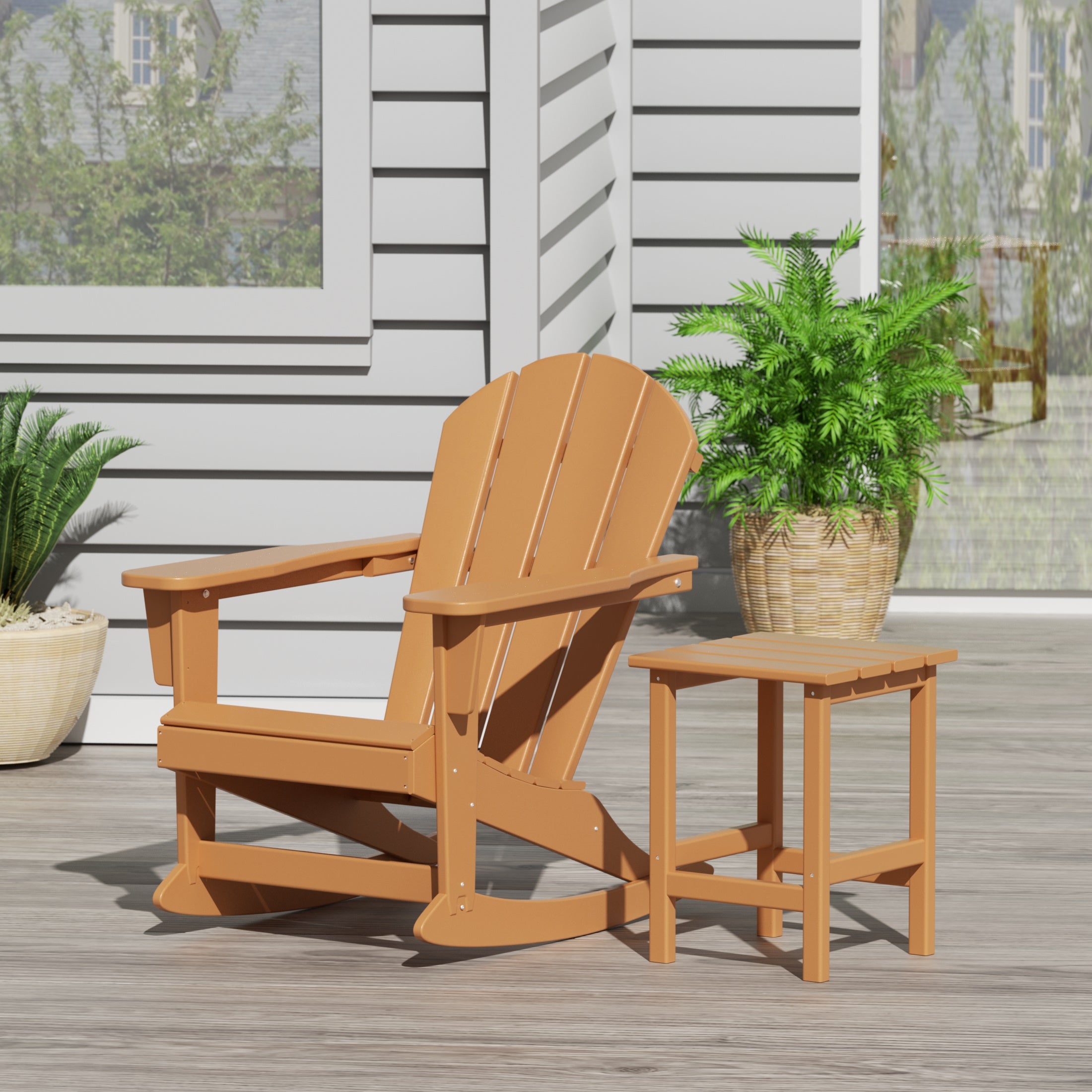 Paradise Malibu Outdoor Patio Rocking Adirondack Chairs with Side Table Set