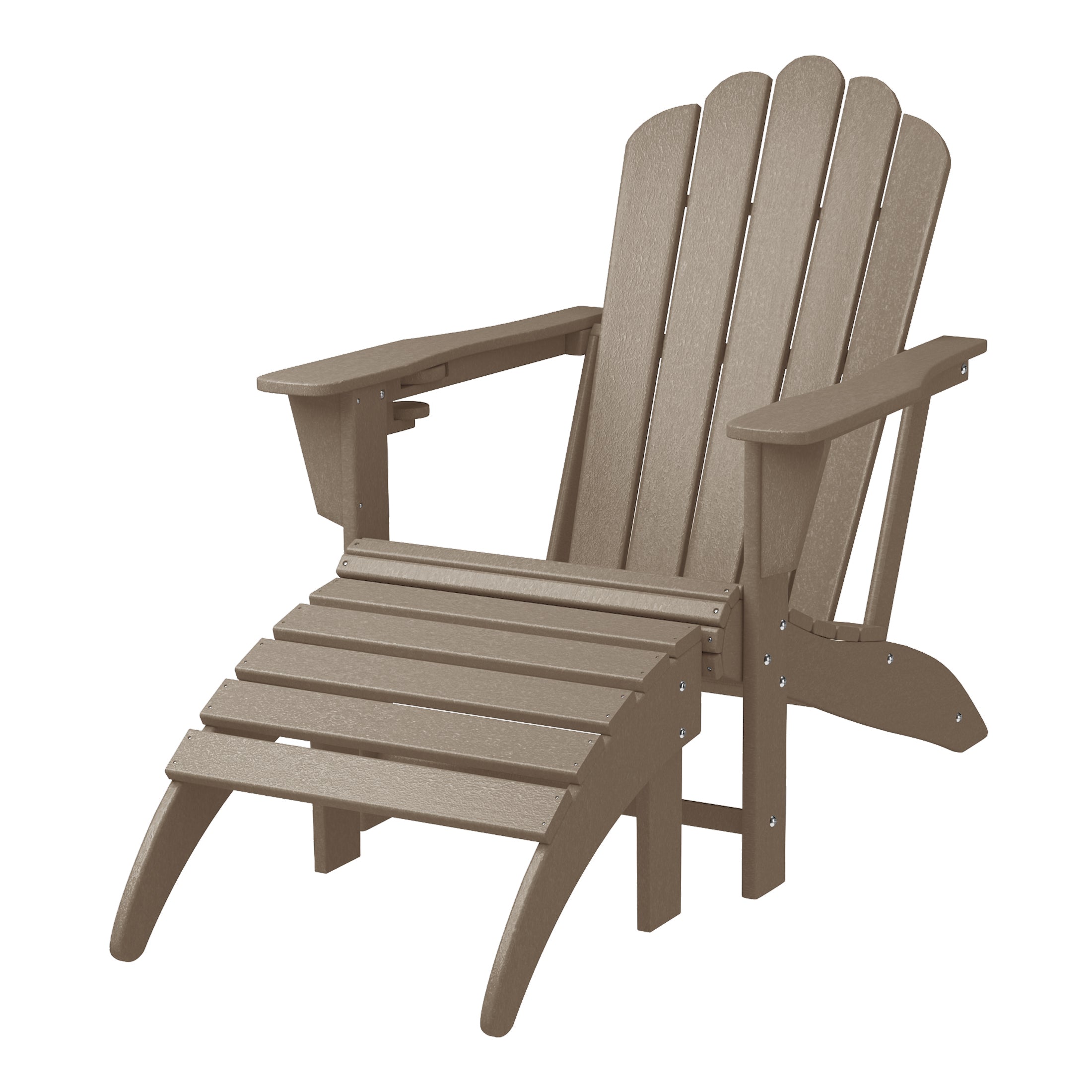 Lakeview 2-Piece Outdoor Patio HDPE Adirondack Chair With Ottoman and Cup Holder Set