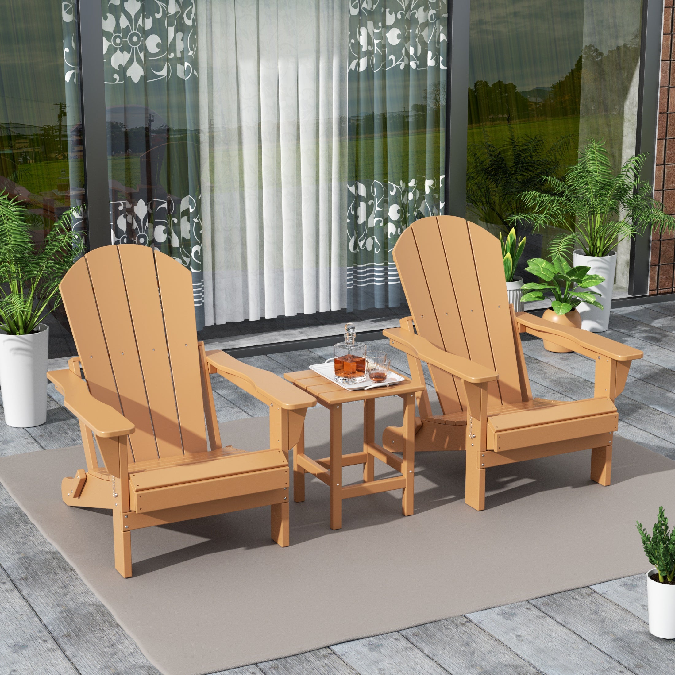 Paradise Westintrends 3-Piece set Outdoor / Patio Poly Adirondack chair set with a side table ( 2 seater )