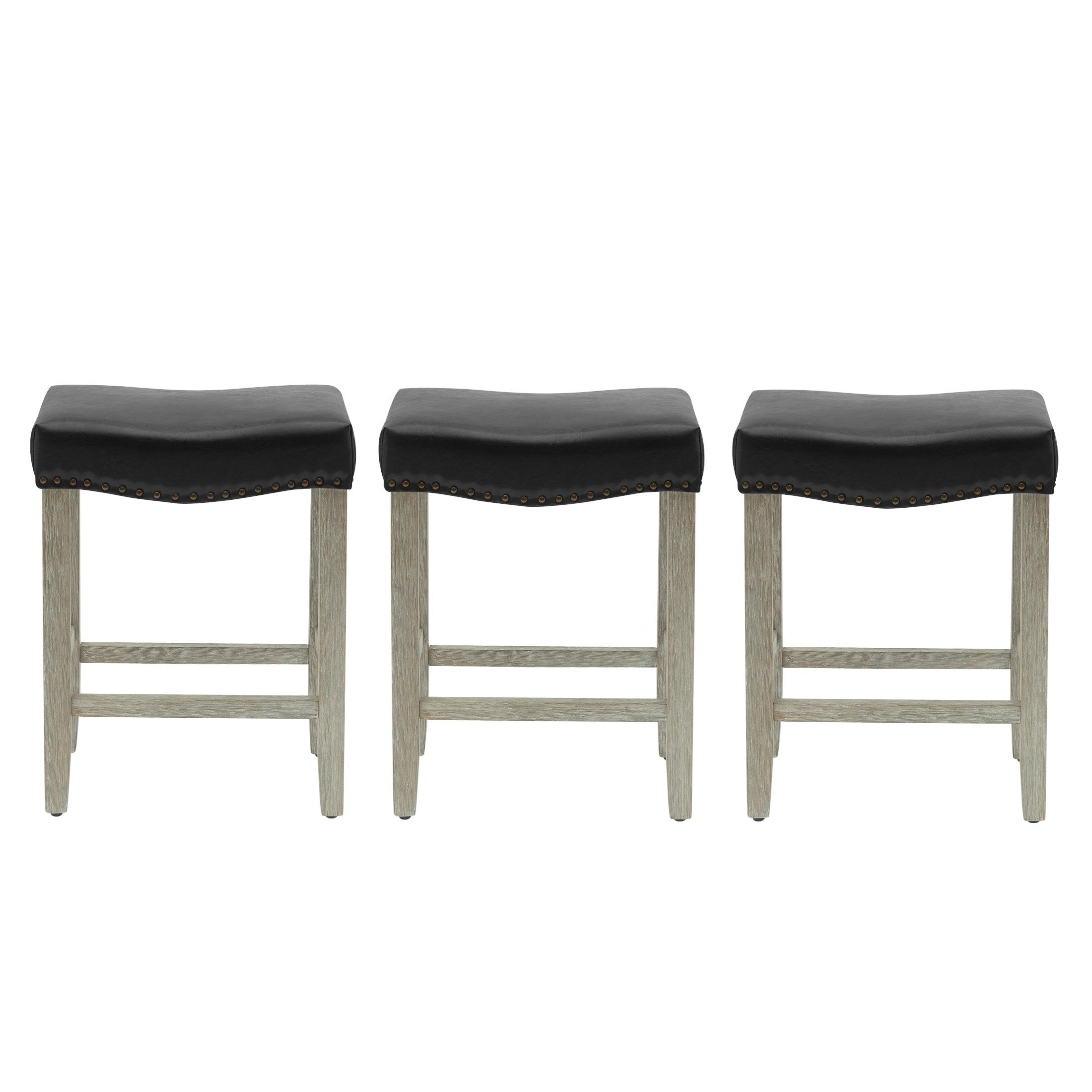 Bulmon 24" Upholstered Antique Gray Counter Stools With Nail Head Trim (Set of 3) - Costaelm