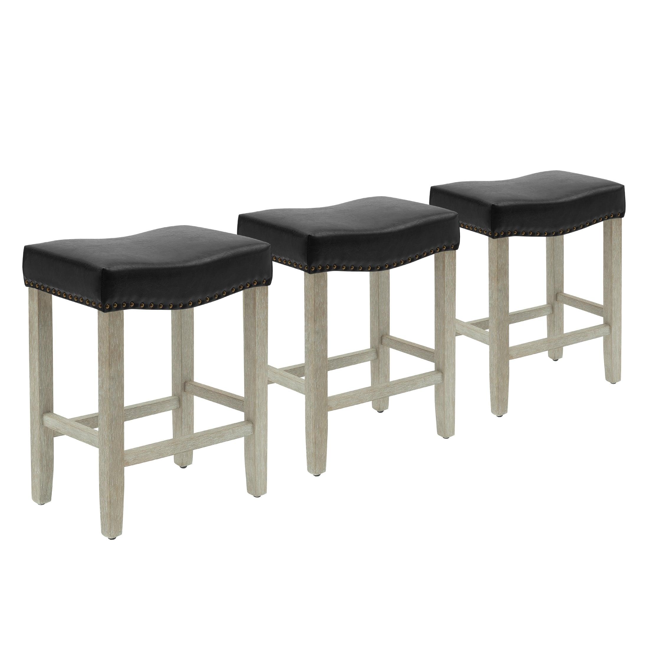 Bulmon 24" Upholstered Antique Gray Counter Stools With Nail Head Trim (Set of 3) - Costaelm