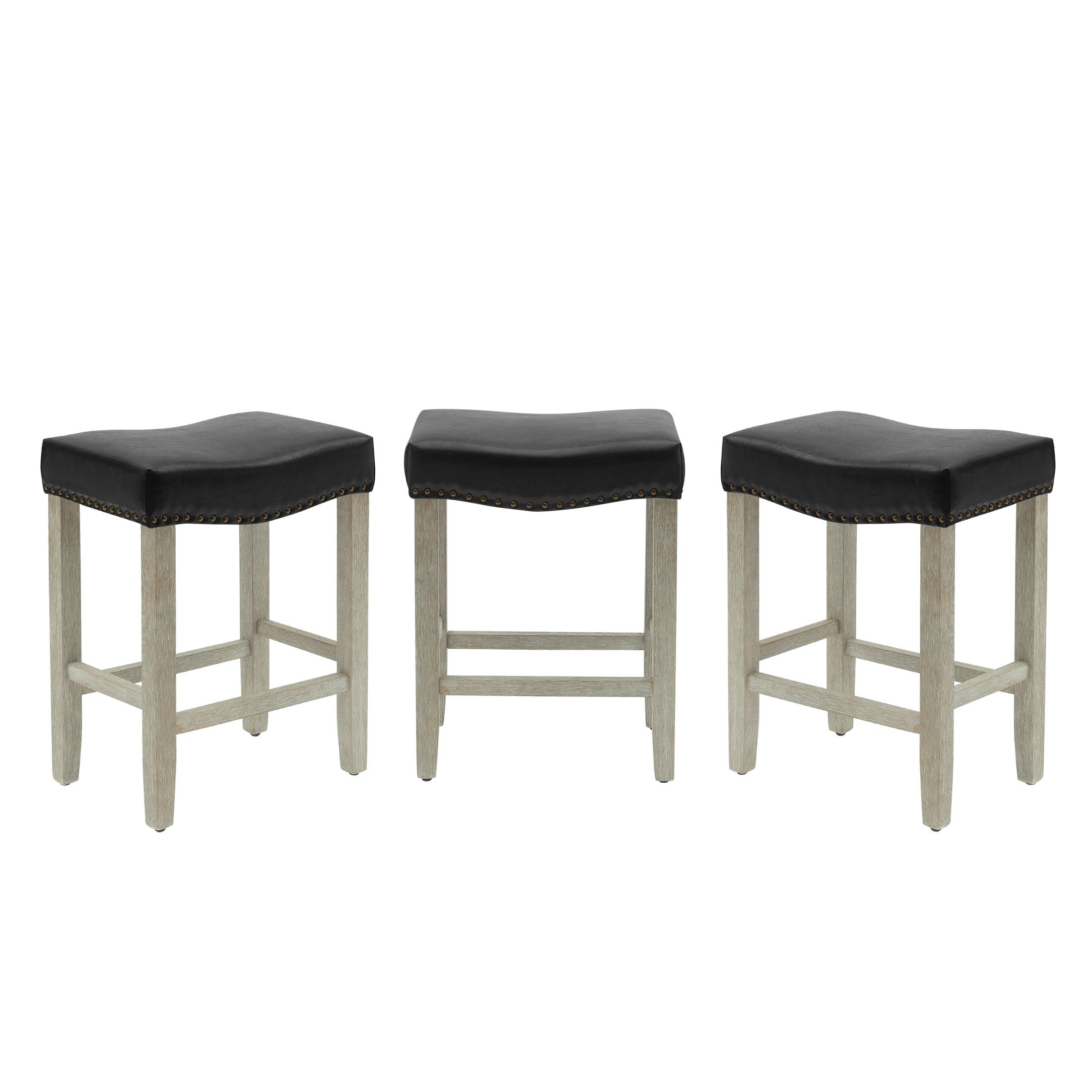 Bulmon 24" Upholstered Antique Gray Counter Stools With Nail Head Trim (Set of 3) - Costaelm