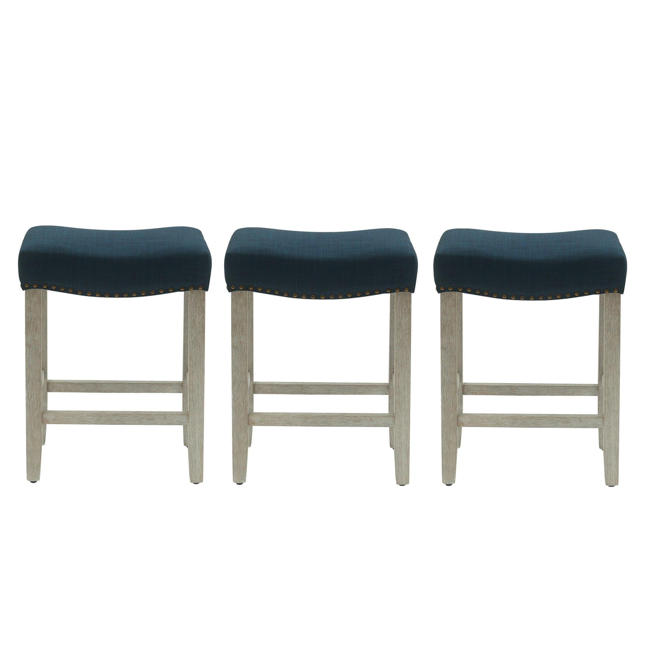 Bulmon 24" Upholstered Antique Gray Counter Stools With Nail Head Trim (Set of 3) - Costaelm