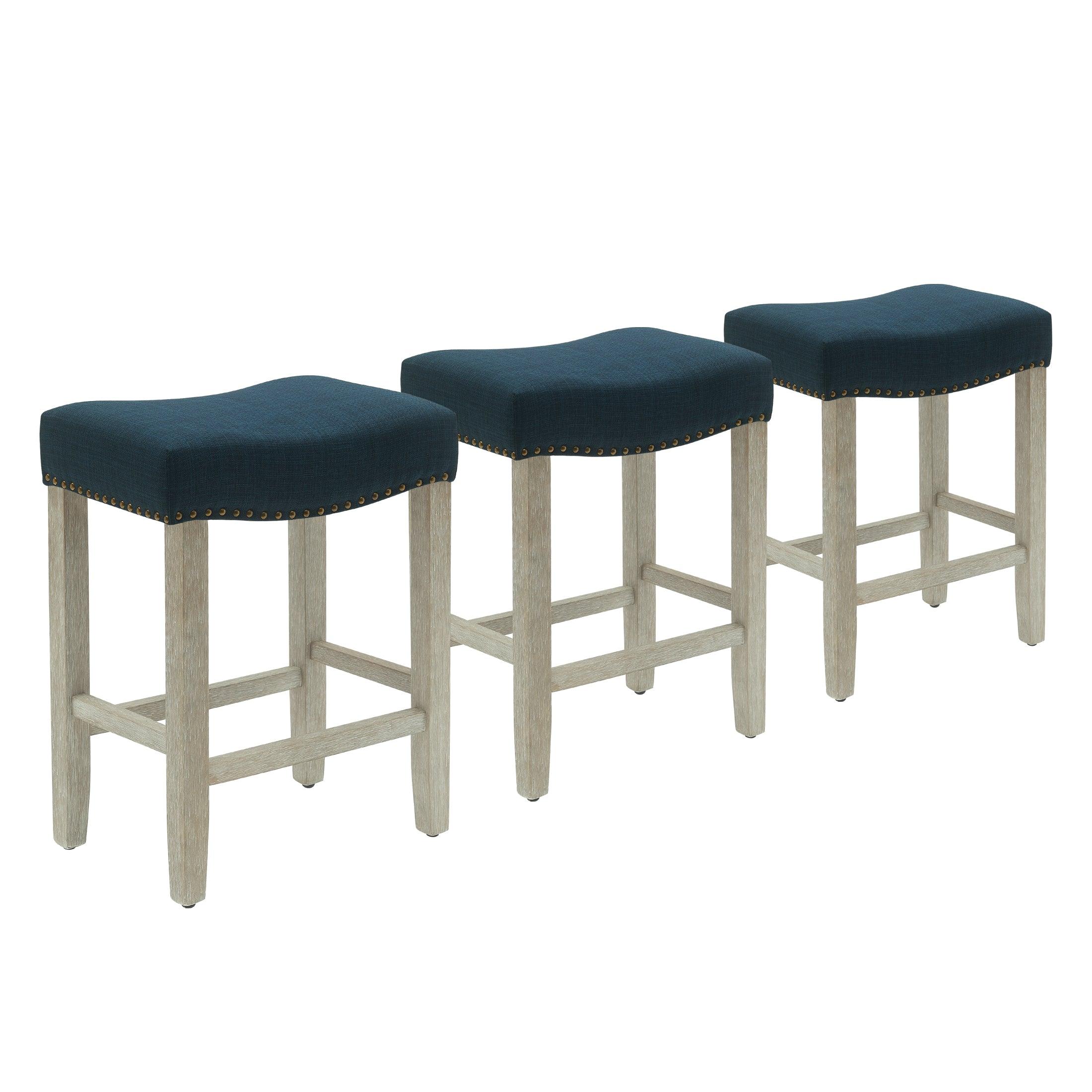 Bulmon 24" Upholstered Antique Gray Counter Stools With Nail Head Trim (Set of 3) - Costaelm