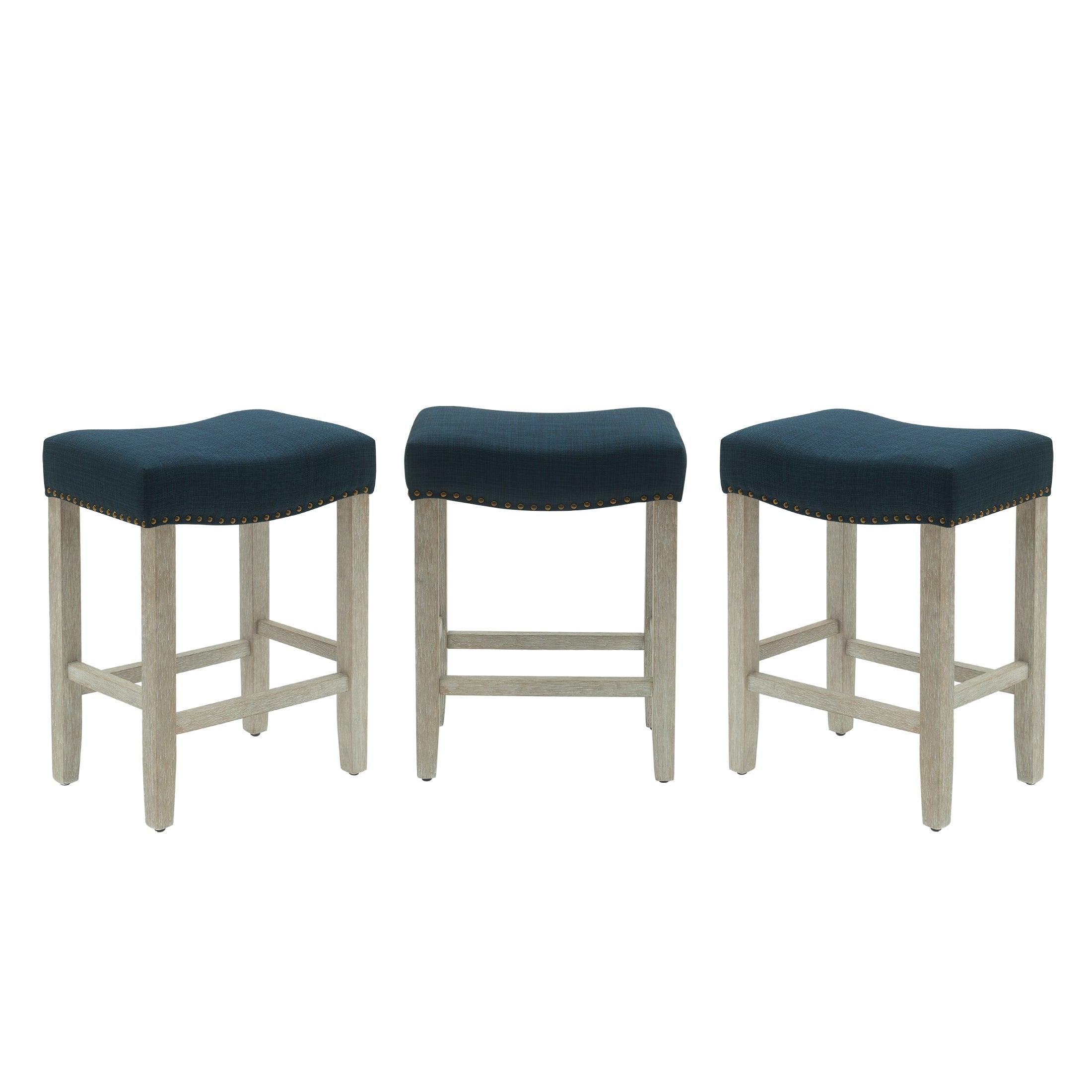 Bulmon 24" Upholstered Antique Gray Counter Stools With Nail Head Trim (Set of 3) - Costaelm