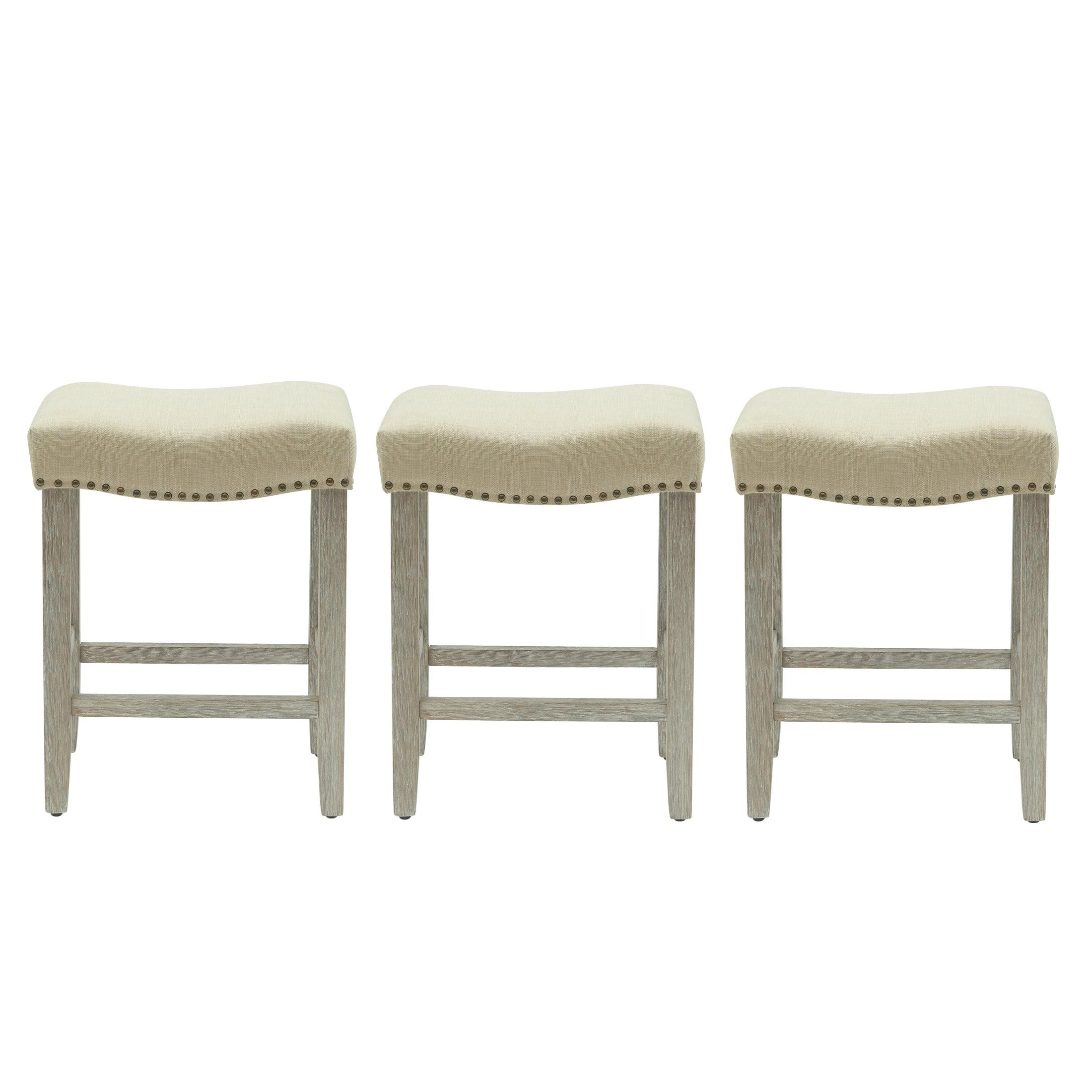 Bulmon 24" Upholstered Antique Gray Counter Stools With Nail Head Trim (Set of 3) - Costaelm