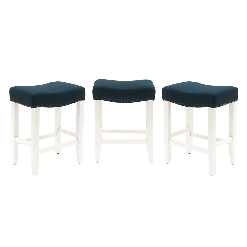 Bulmon 24" Upholstered Antique White Counter Stools With Nail Head Trim (Set of 3) - Costaelm
