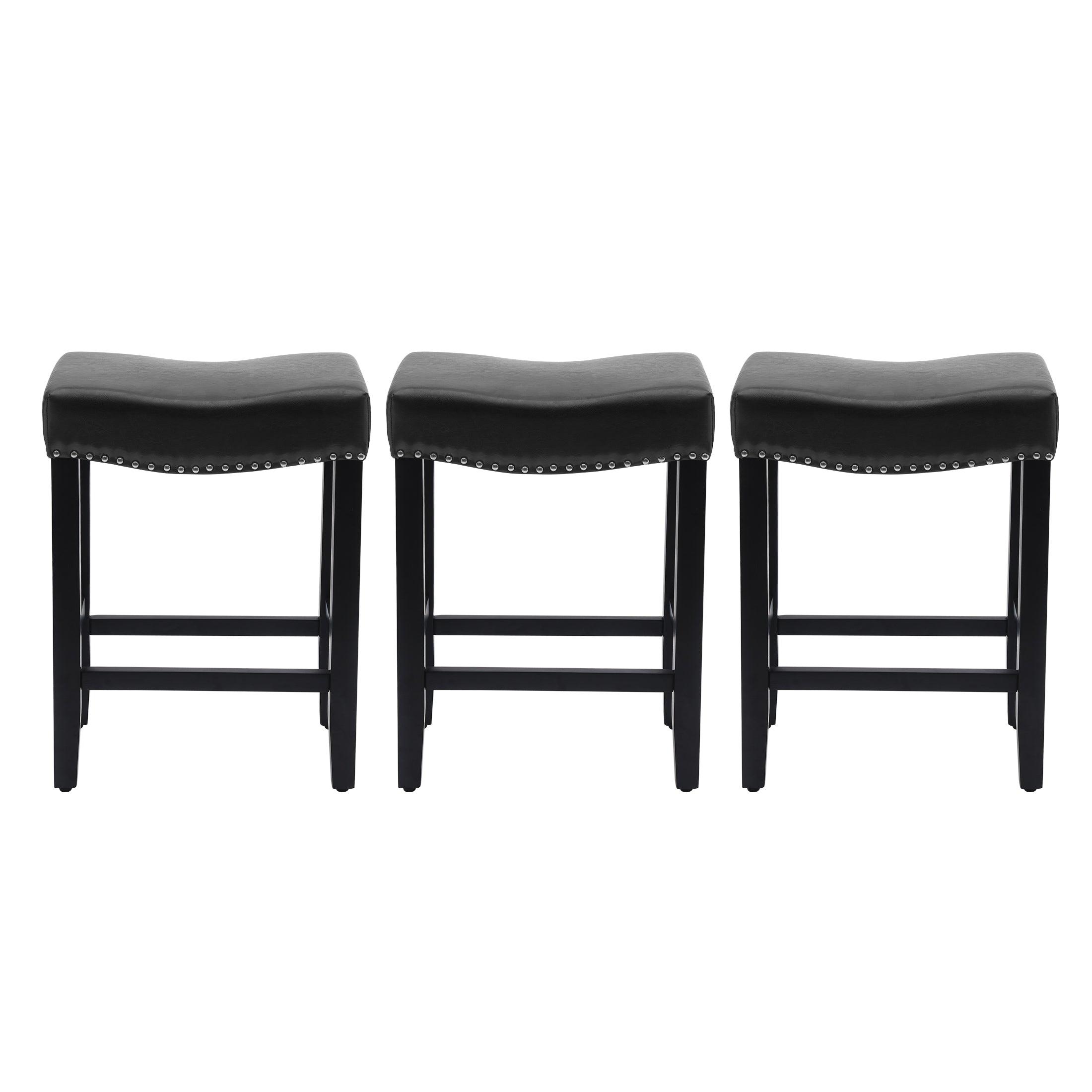 Bulmon 24" Upholstered Black Counter Stools With Nail Head Trim (Set of 3) - Costaelm