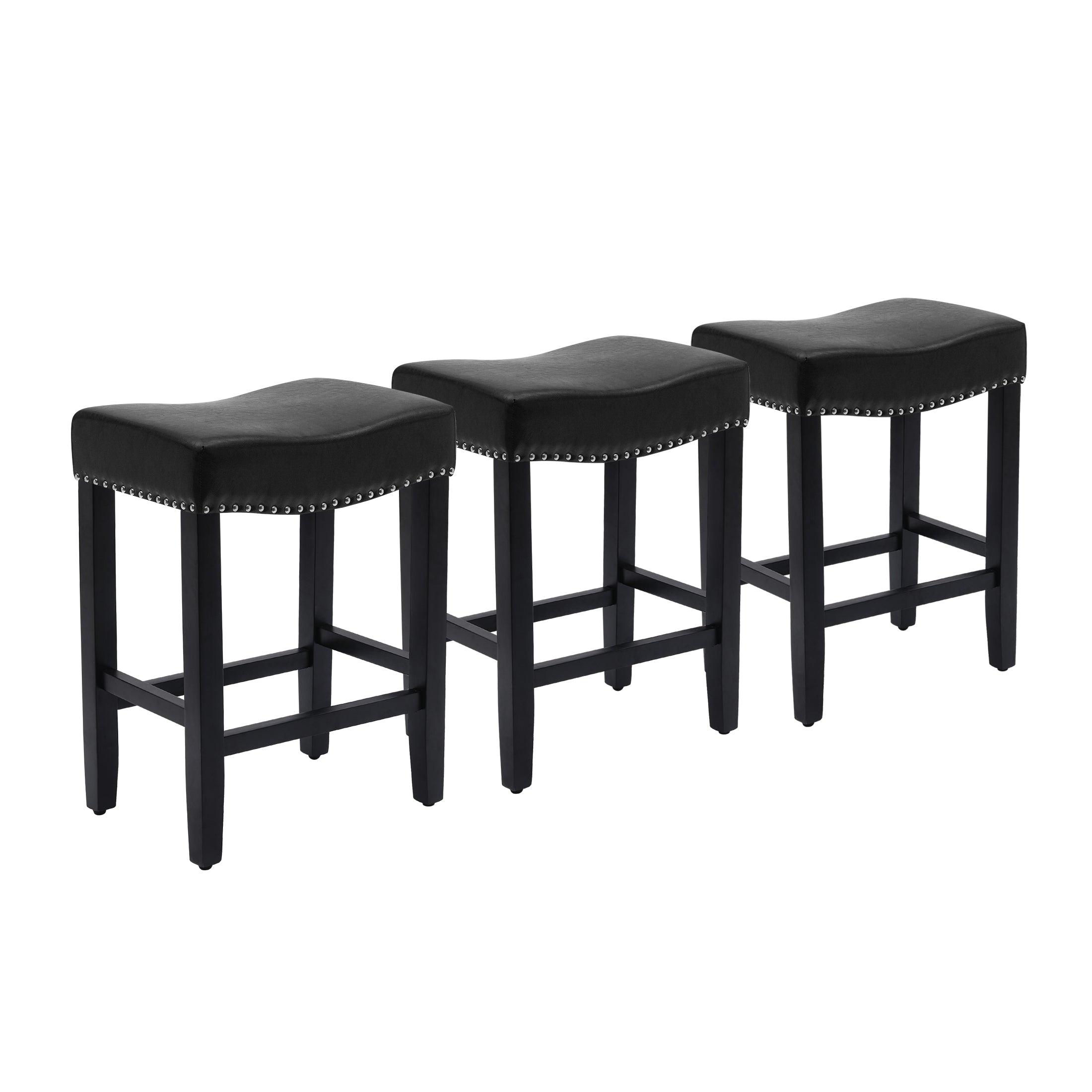 Bulmon 24" Upholstered Black Counter Stools With Nail Head Trim (Set of 3) - Costaelm