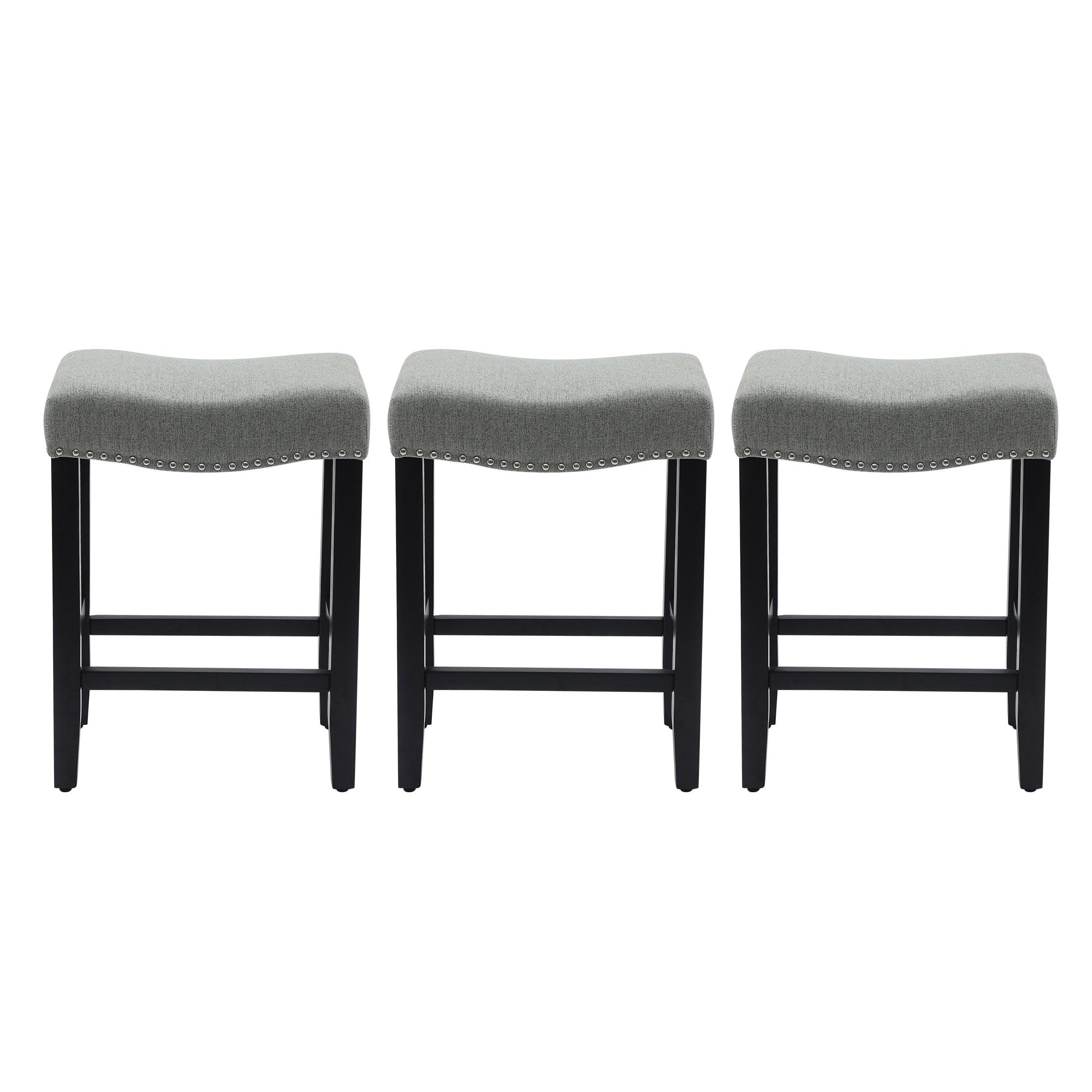 Bulmon 24" Upholstered Black Counter Stools With Nail Head Trim (Set of 3) - Costaelm