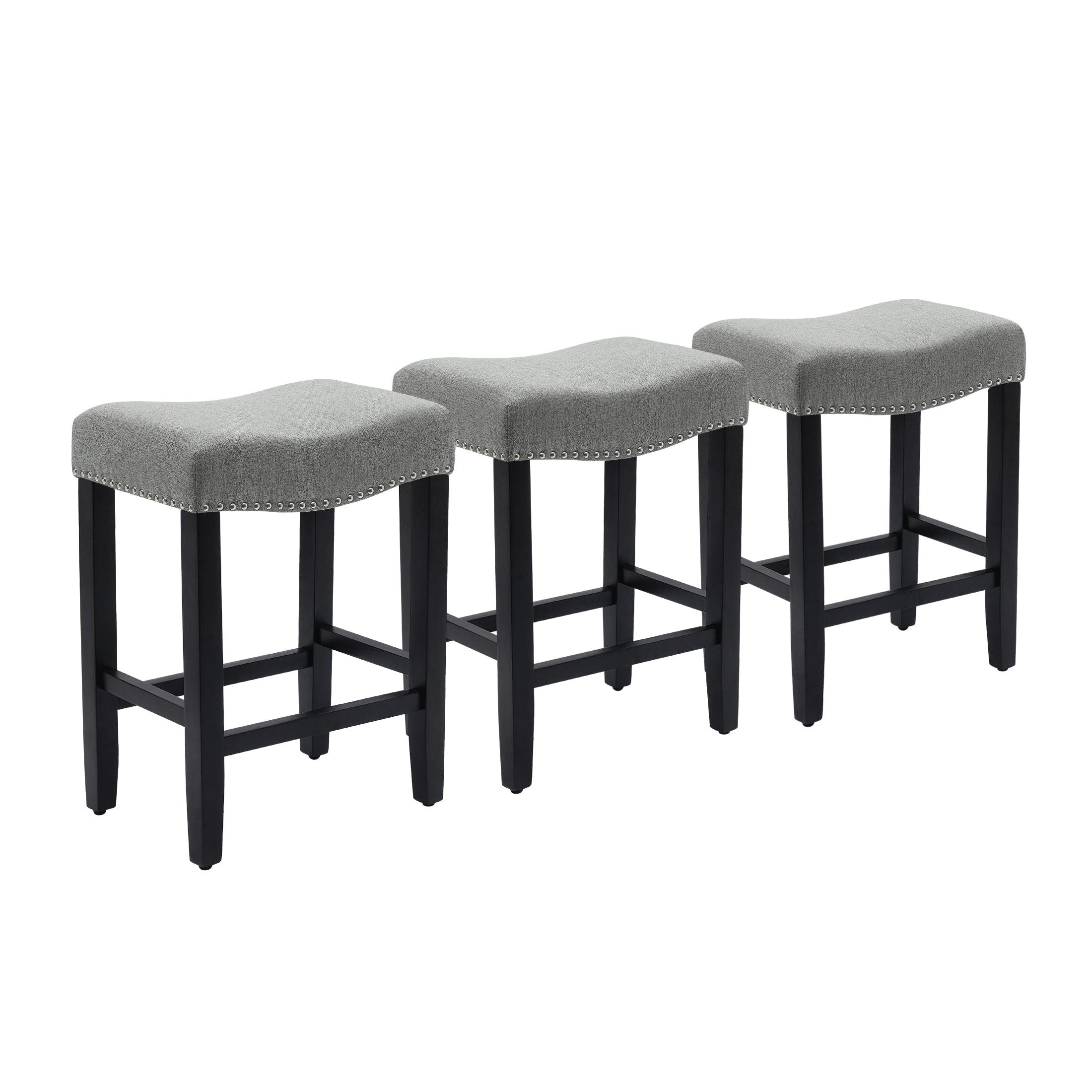 Bulmon 24" Upholstered Black Counter Stools With Nail Head Trim (Set of 3) - Costaelm