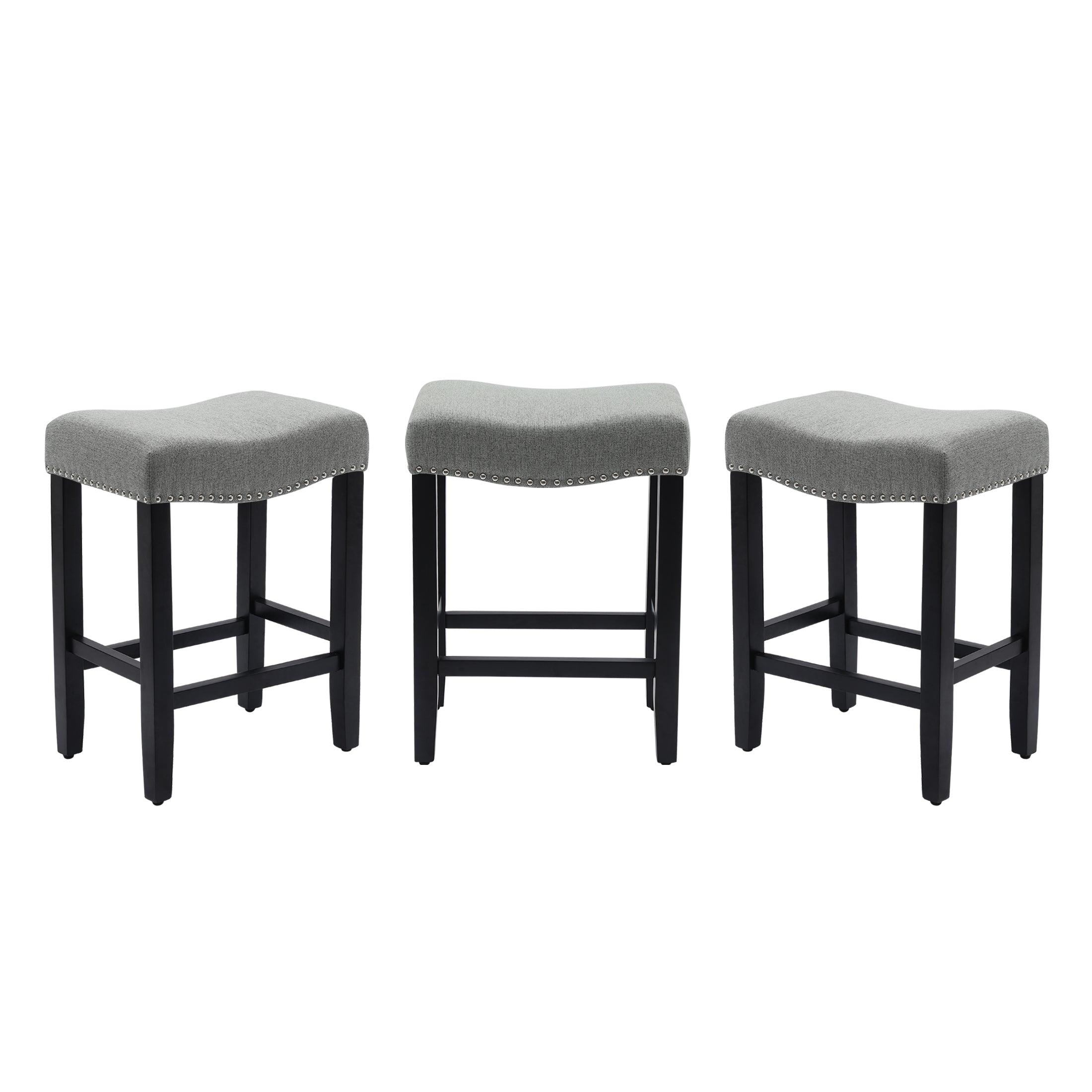 Bulmon 24" Upholstered Black Counter Stools With Nail Head Trim (Set of 3) - Costaelm