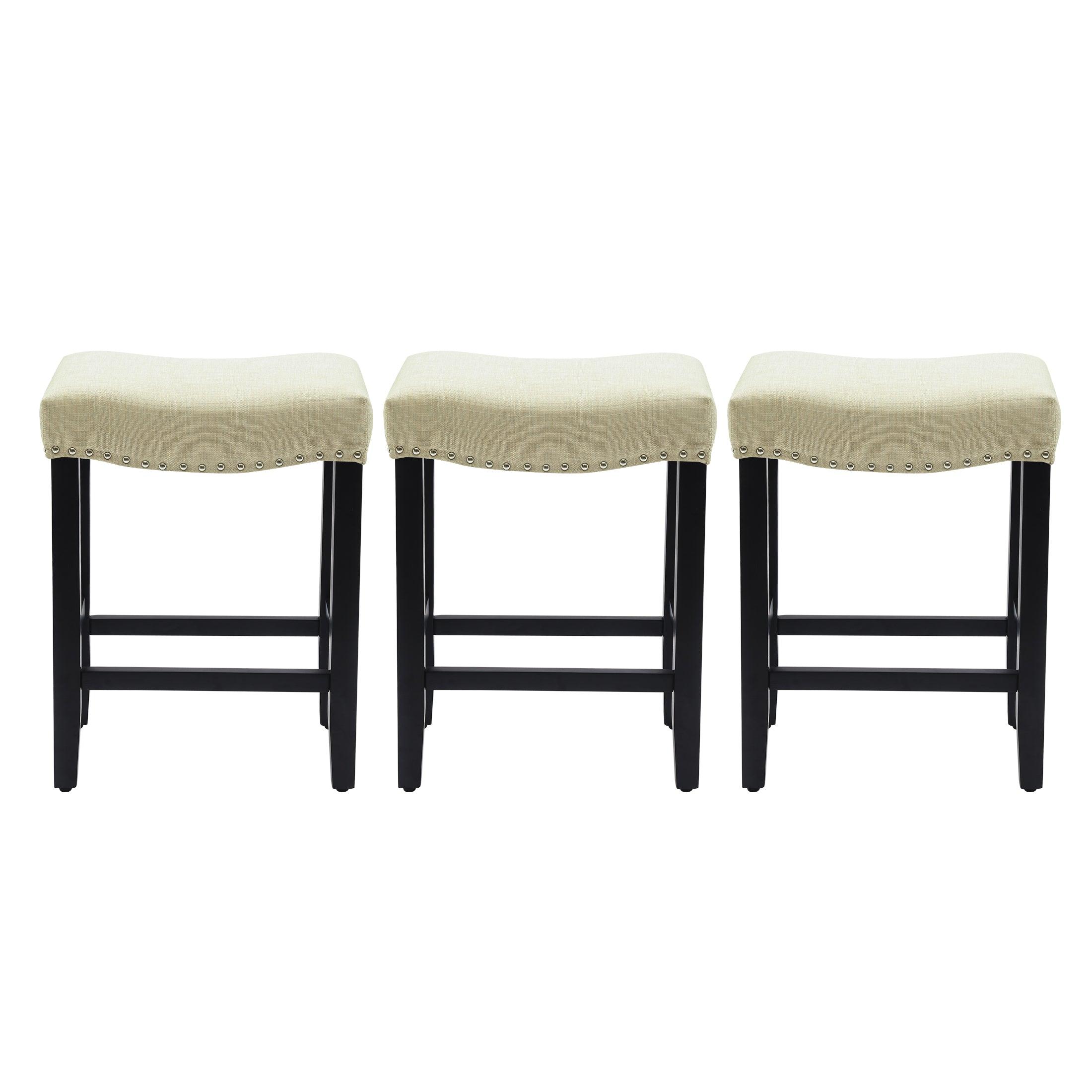 Bulmon 24" Upholstered Black Counter Stools With Nail Head Trim (Set of 3) - Costaelm