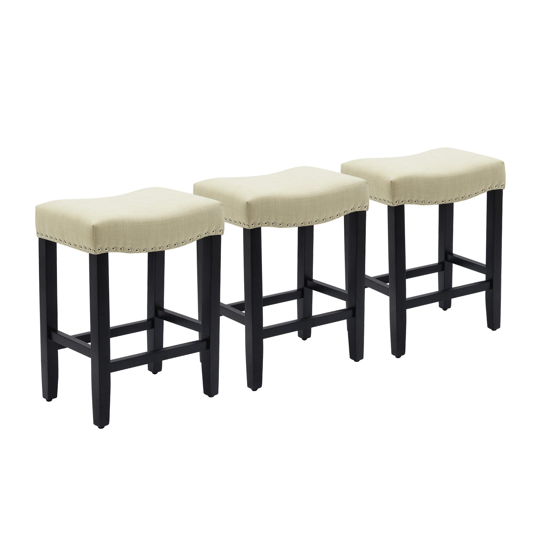 Bulmon 24" Upholstered Black Counter Stools With Nail Head Trim (Set of 3) - Costaelm