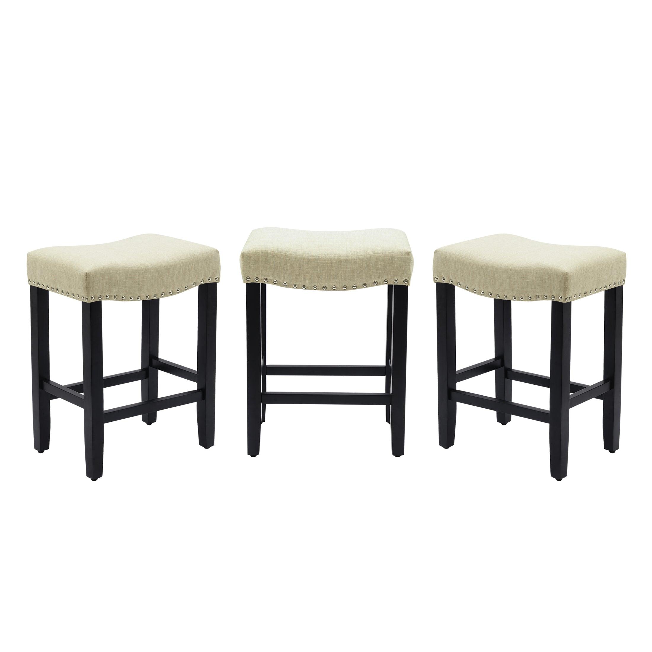 Bulmon 24" Upholstered Black Counter Stools With Nail Head Trim (Set of 3) - Costaelm