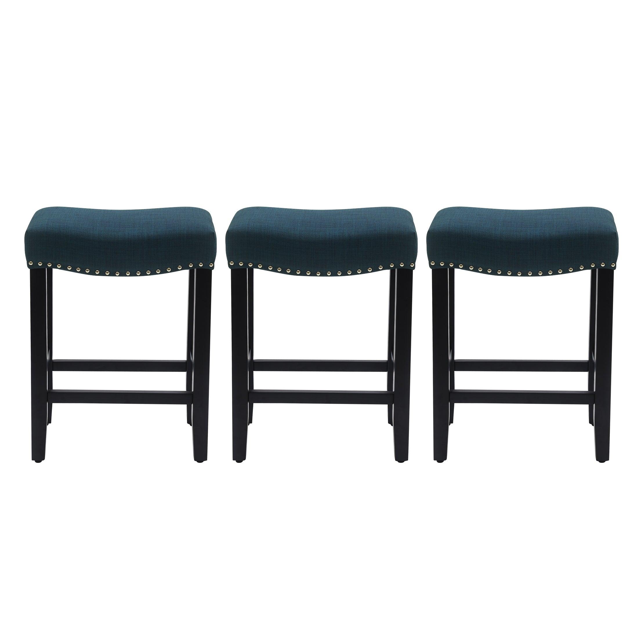 Bulmon 24" Upholstered Black Counter Stools With Nail Head Trim (Set of 3) - Costaelm