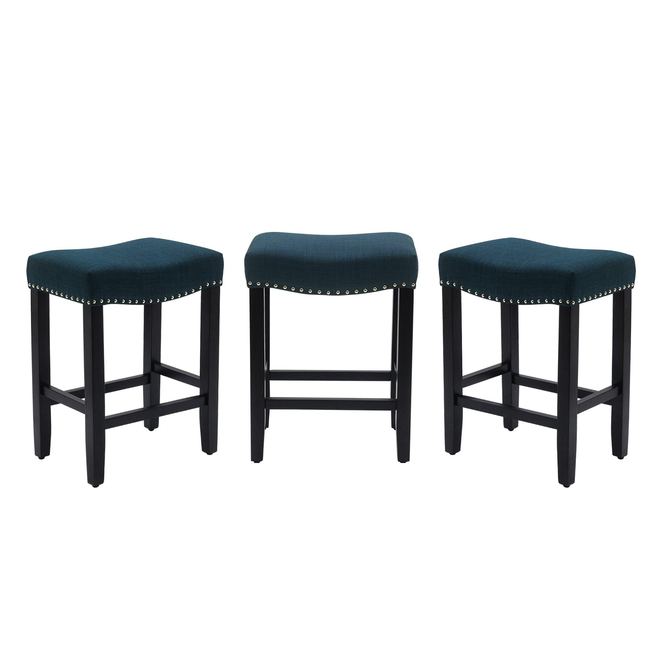 Bulmon 24" Upholstered Black Counter Stools With Nail Head Trim (Set of 3) - Costaelm