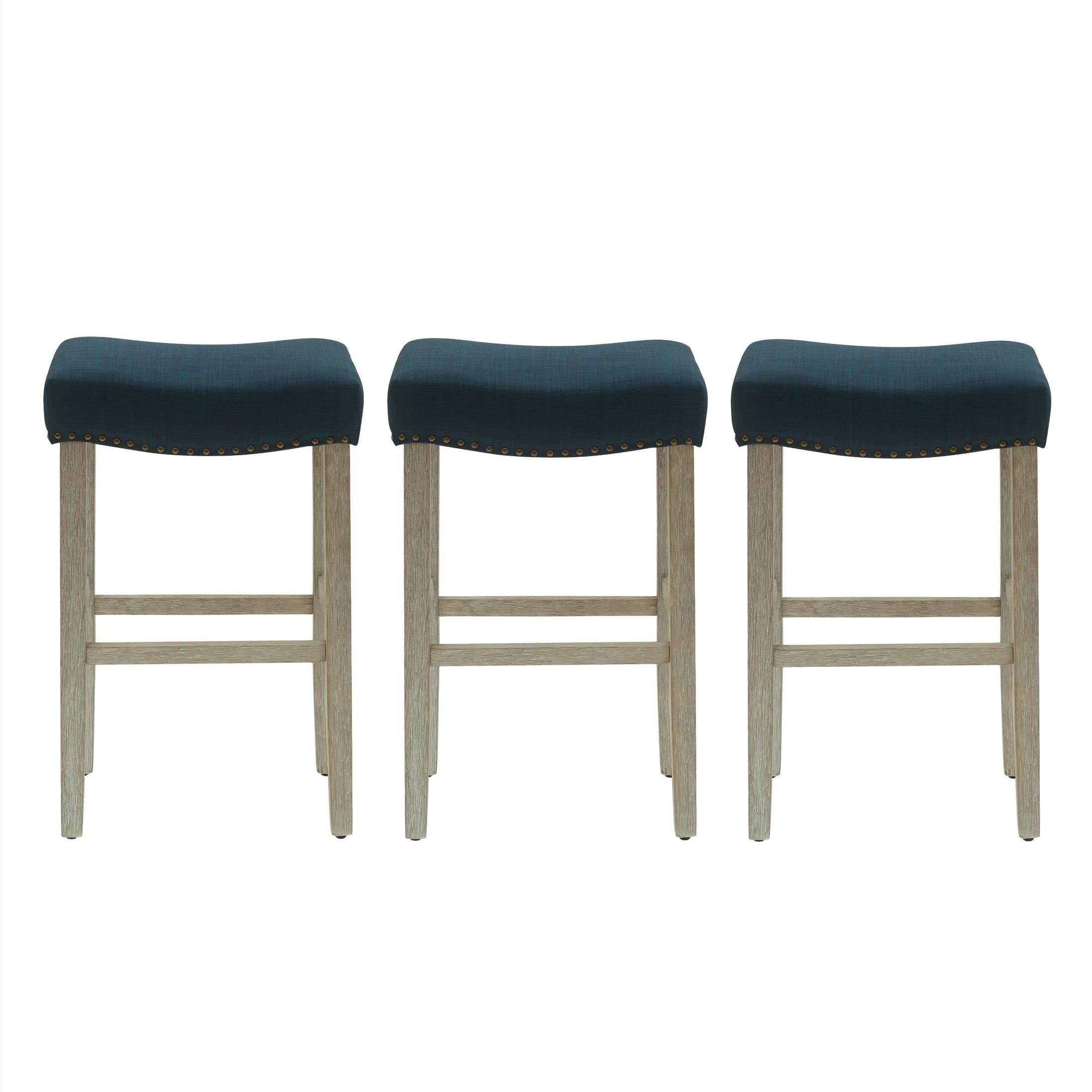 Bulmon 29" Upholstered Antique Gray Bar Stools With Nail Head Trim (Set of 3) - Costaelm