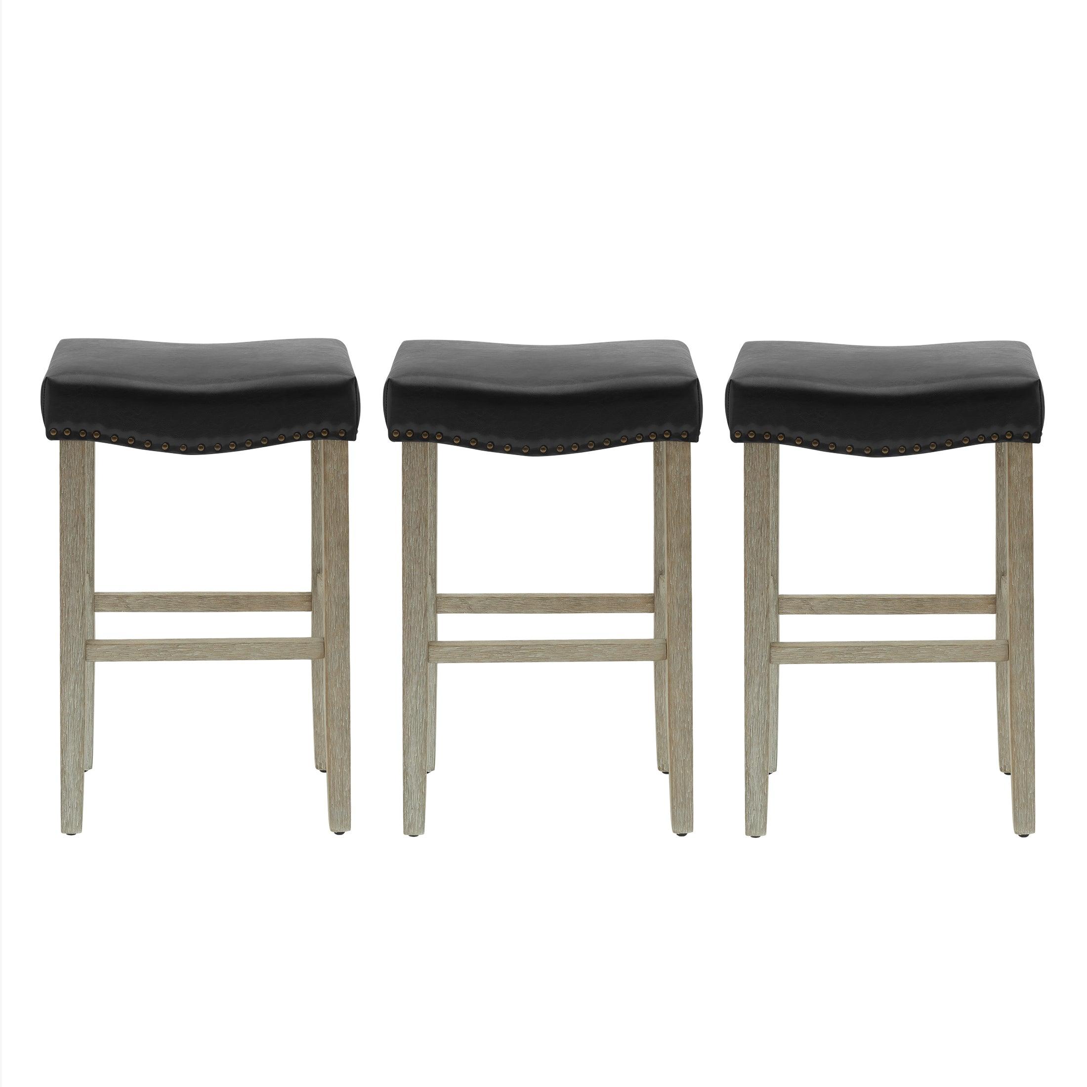 Bulmon 29" Upholstered Antique Gray Bar Stools With Nail Head Trim (Set of 3) - Costaelm