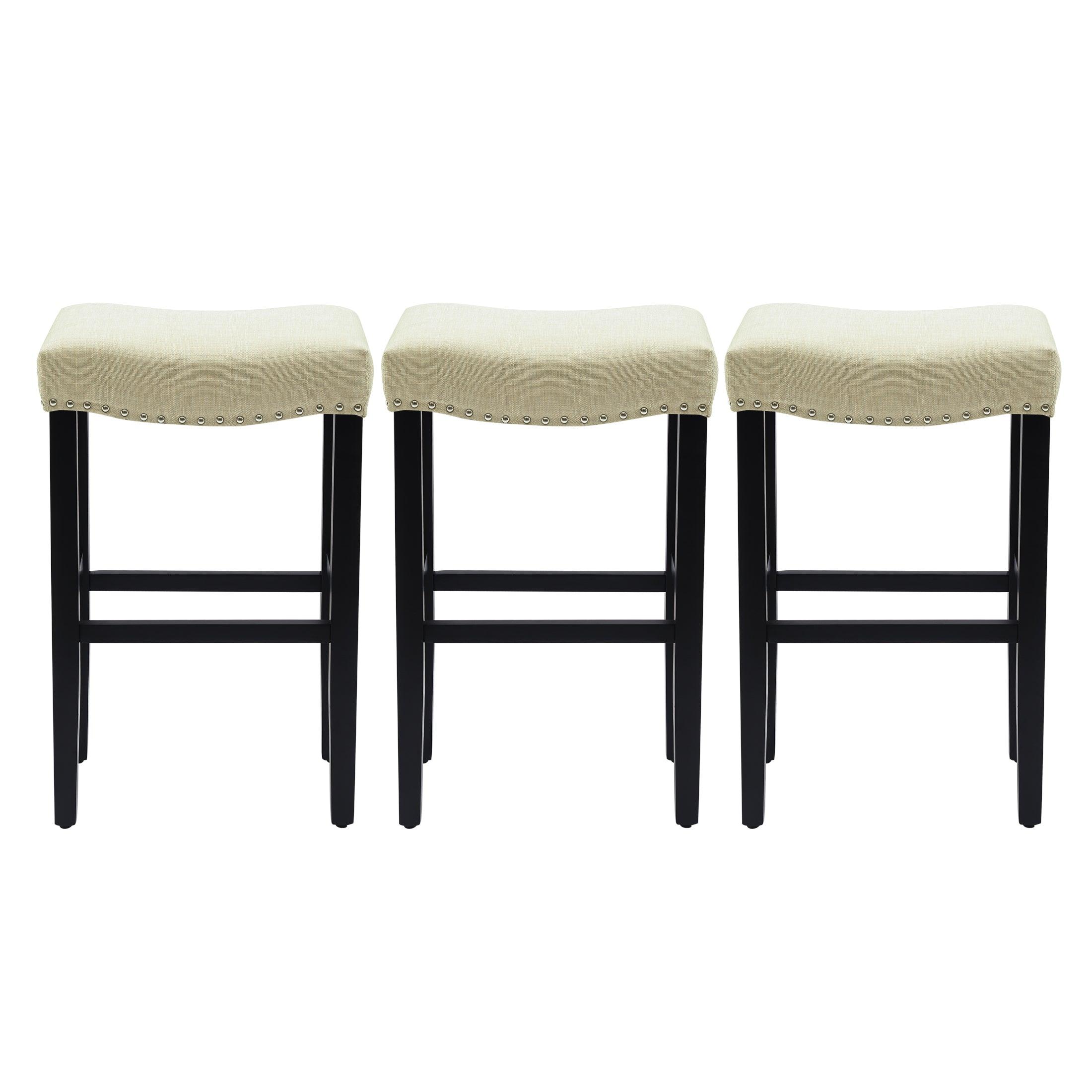 Bulmon 29" Upholstered Black Bar Stools With Nail Head Trim (Set of 3) - Costaelm