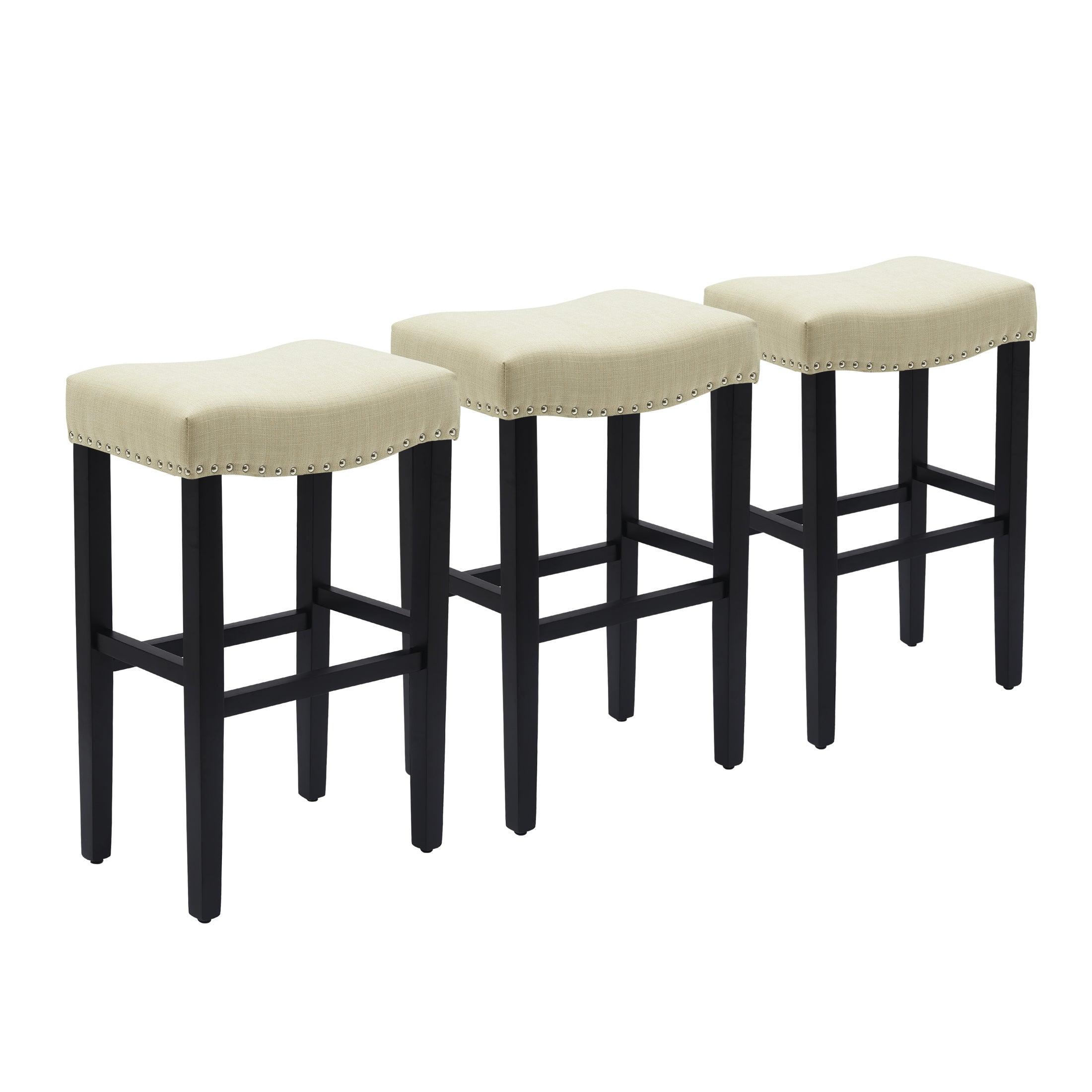 Bulmon 29" Upholstered Black Bar Stools With Nail Head Trim (Set of 3) - Costaelm