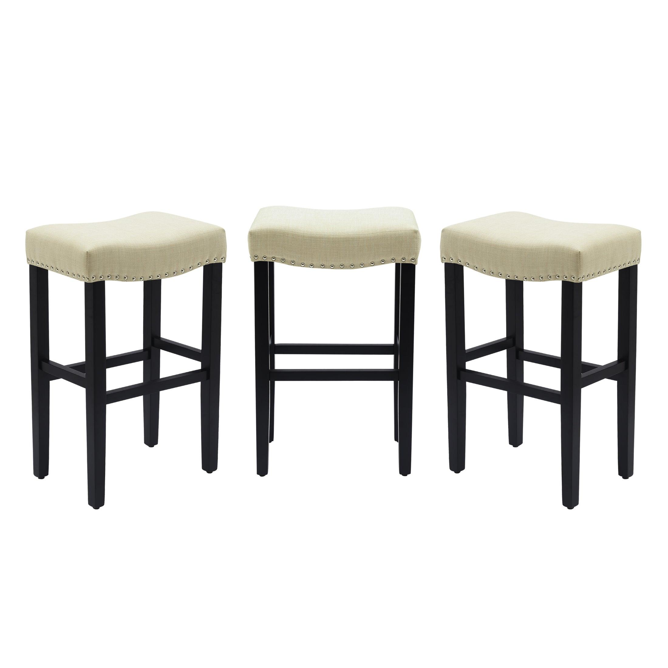 Bulmon 29" Upholstered Black Bar Stools With Nail Head Trim (Set of 3) - Costaelm