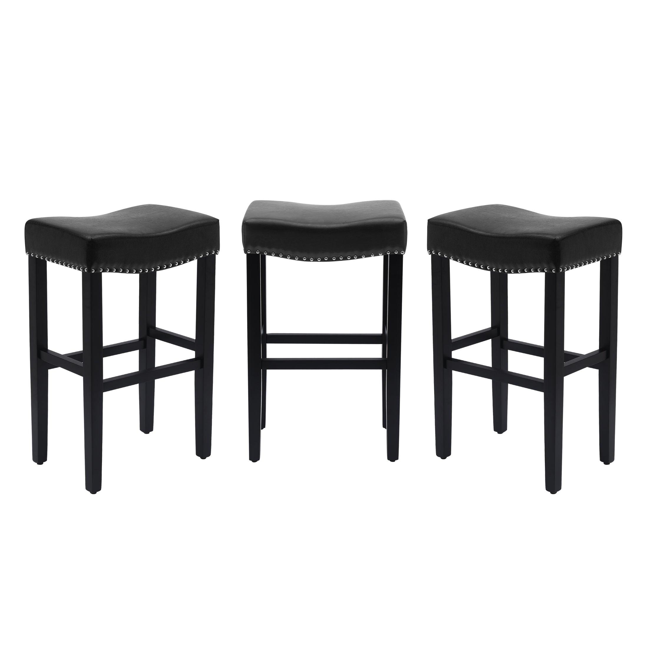 Bulmon 29" Upholstered Black Bar Stools With Nail Head Trim (Set of 3) - Costaelm