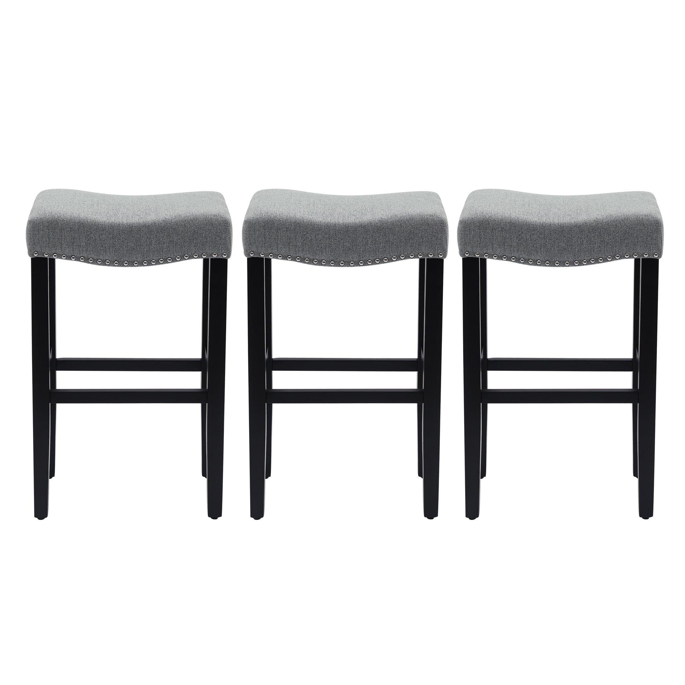 Bulmon 29" Upholstered Black Bar Stools With Nail Head Trim (Set of 3) - Costaelm