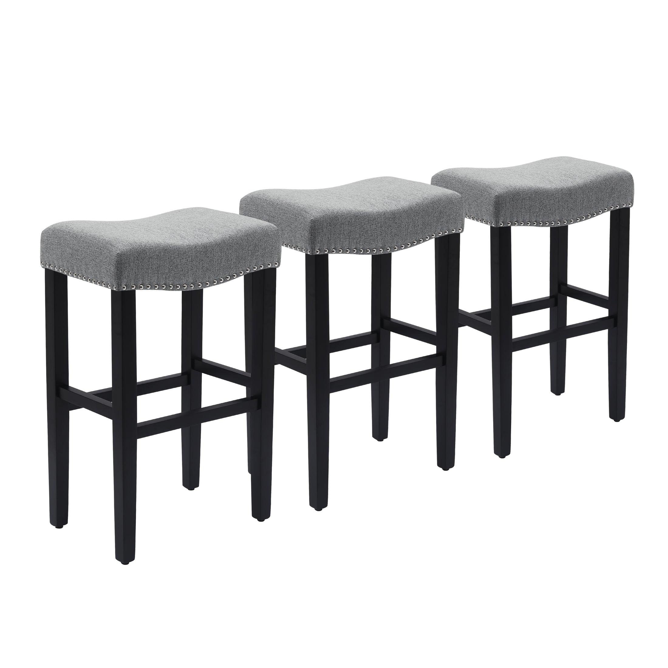 Bulmon 29" Upholstered Black Bar Stools With Nail Head Trim (Set of 3) - Costaelm