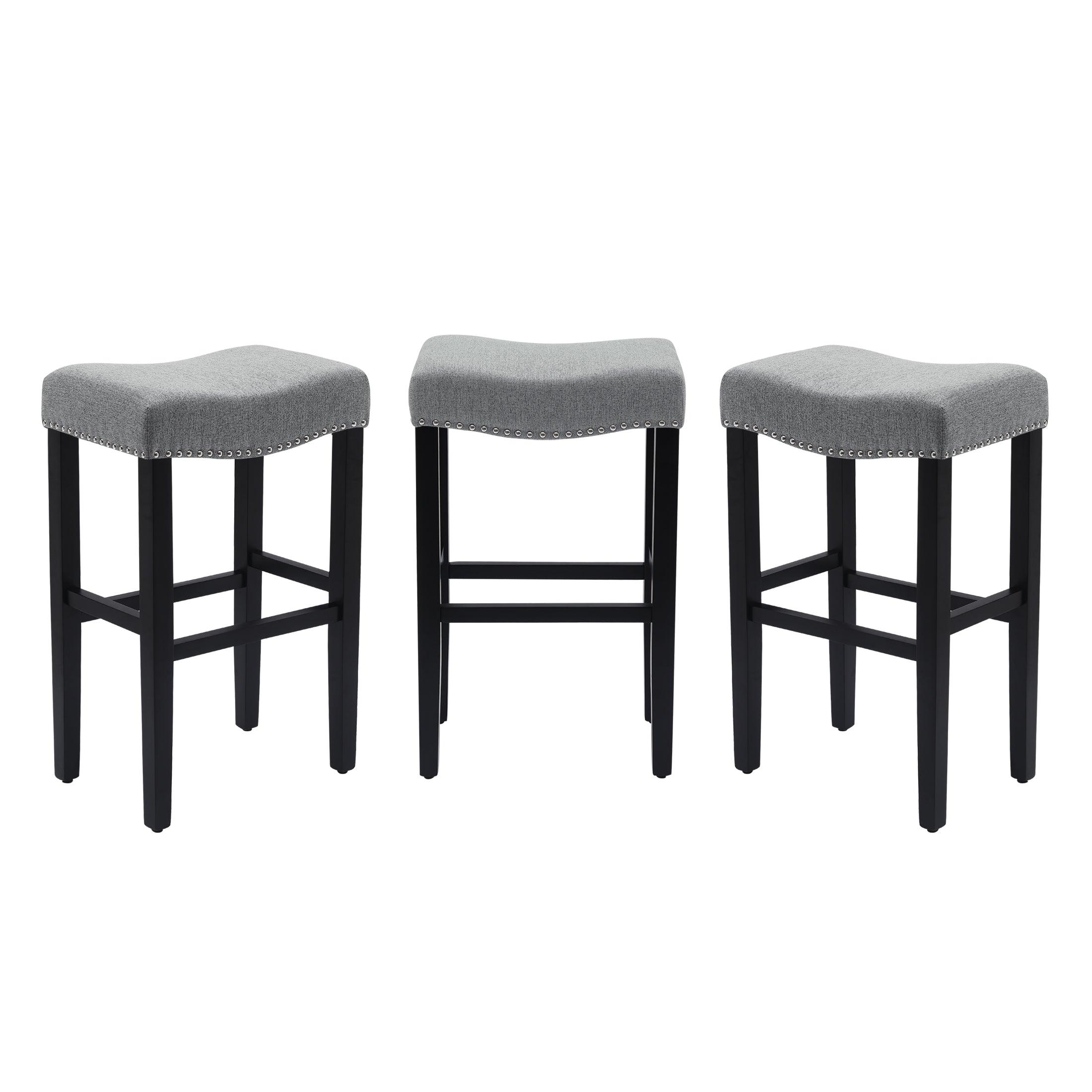 Bulmon 29" Upholstered Black Bar Stools With Nail Head Trim (Set of 3) - Costaelm