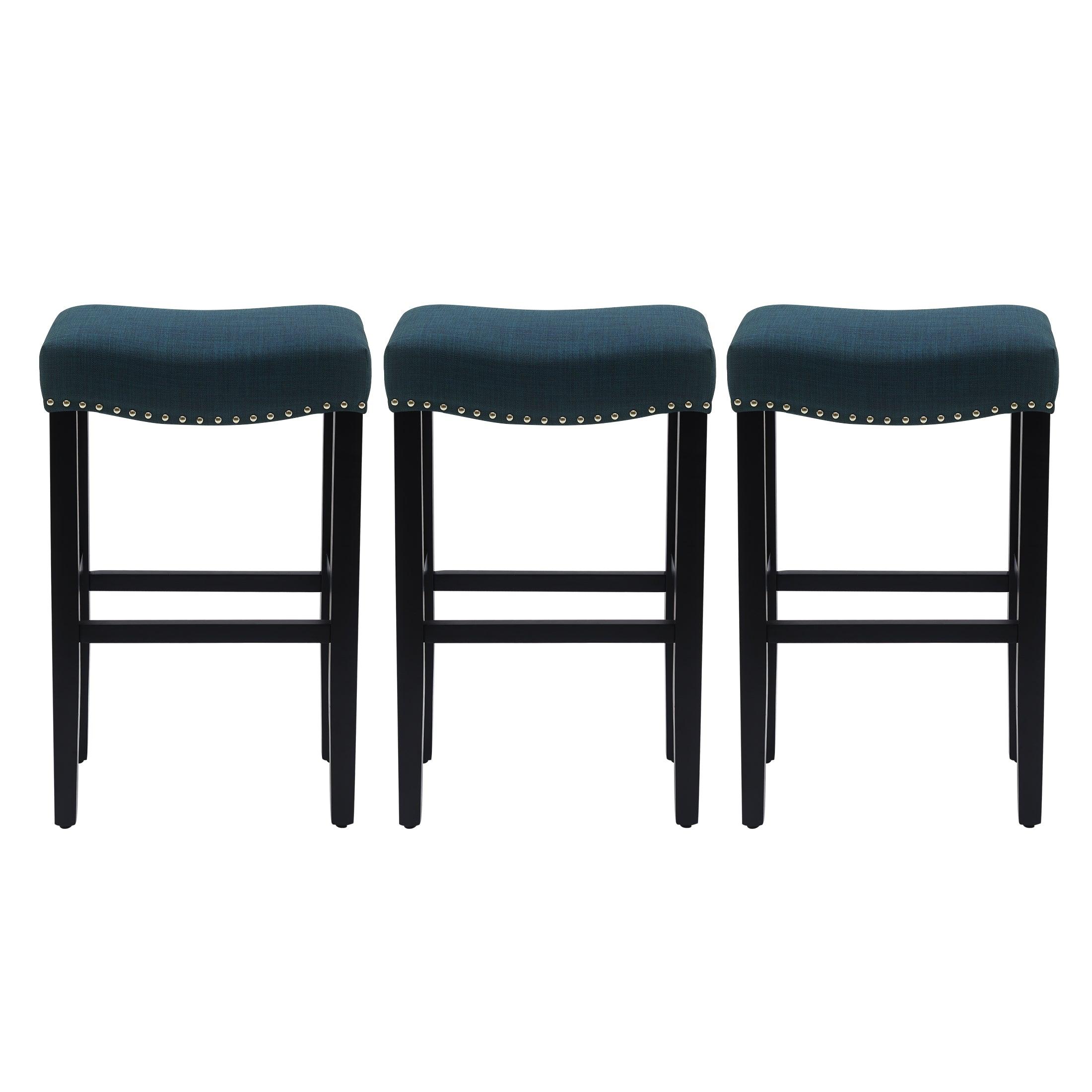 Bulmon 29" Upholstered Black Bar Stools With Nail Head Trim (Set of 3) - Costaelm