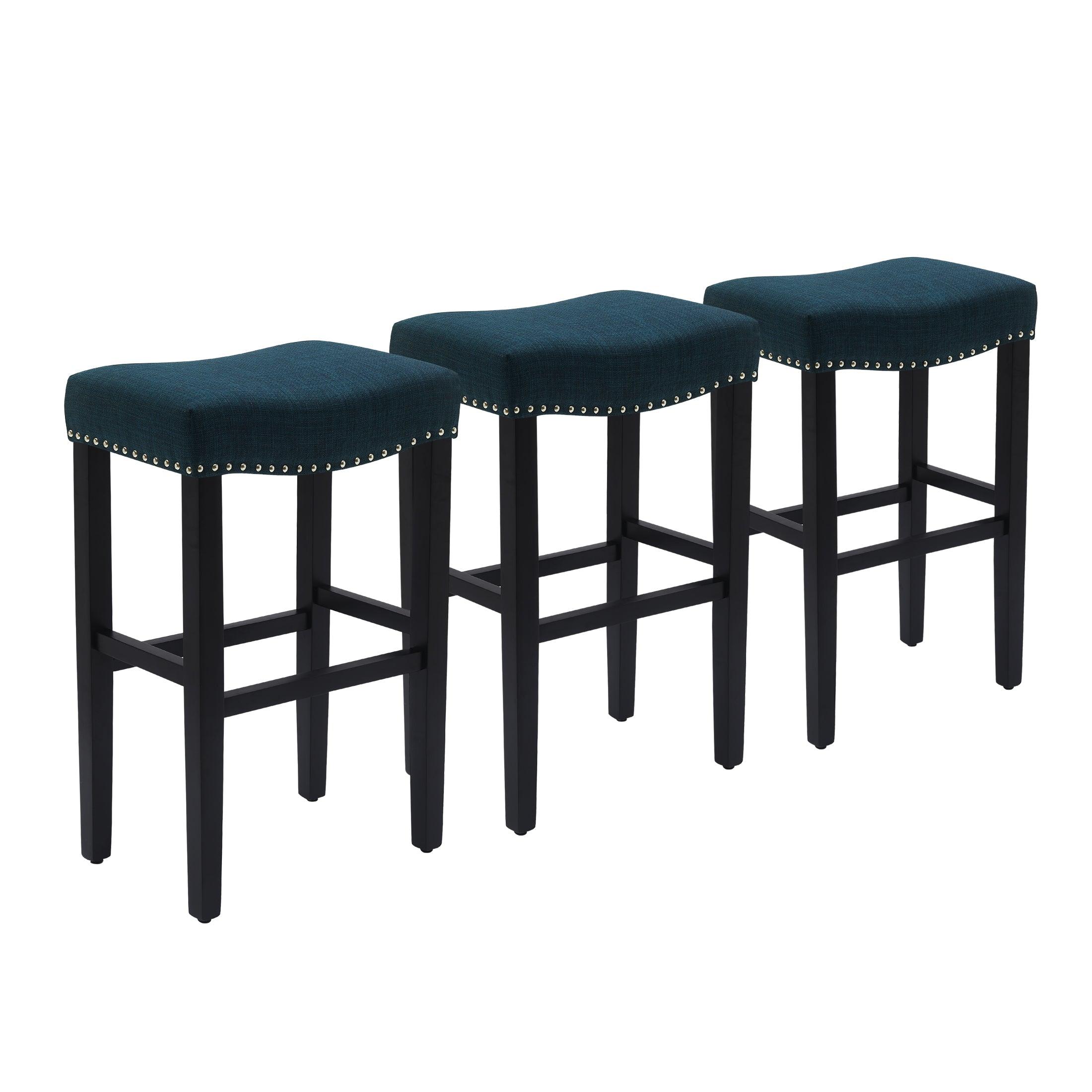 Bulmon 29" Upholstered Black Bar Stools With Nail Head Trim (Set of 3) - Costaelm