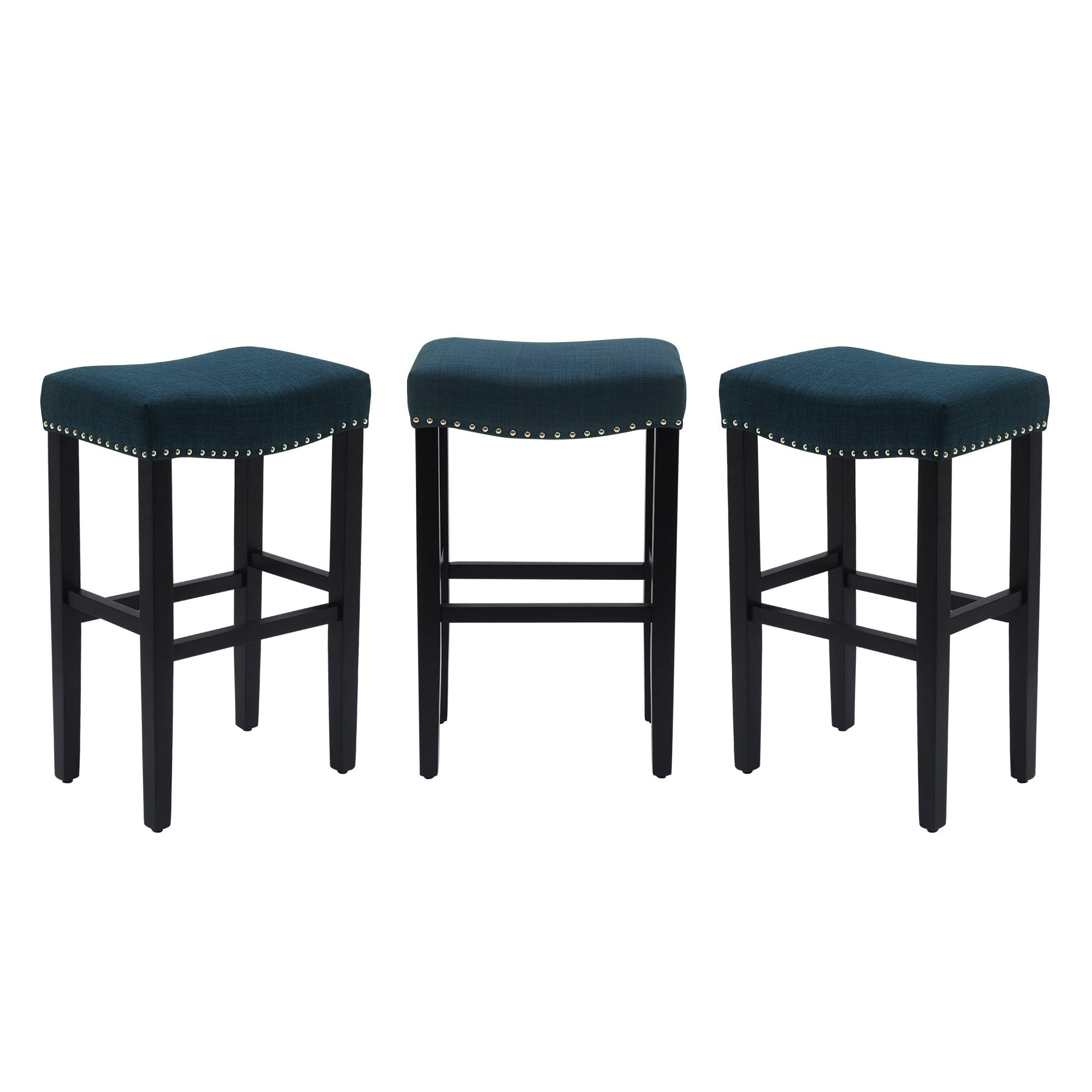 Bulmon 29" Upholstered Black Bar Stools With Nail Head Trim (Set of 3) - Costaelm