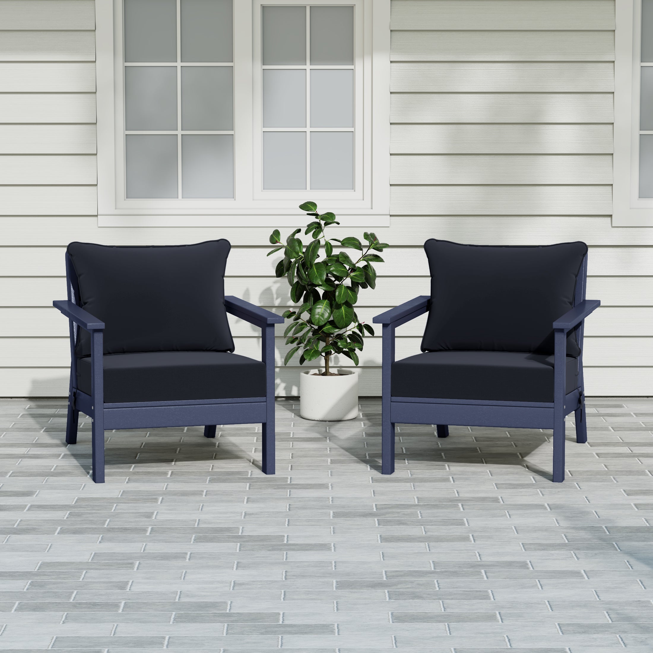 Portsmouth Outdoor Modern HDPE Patio Club Chairs with Deep Seating Patio Cushions (Set of 2)