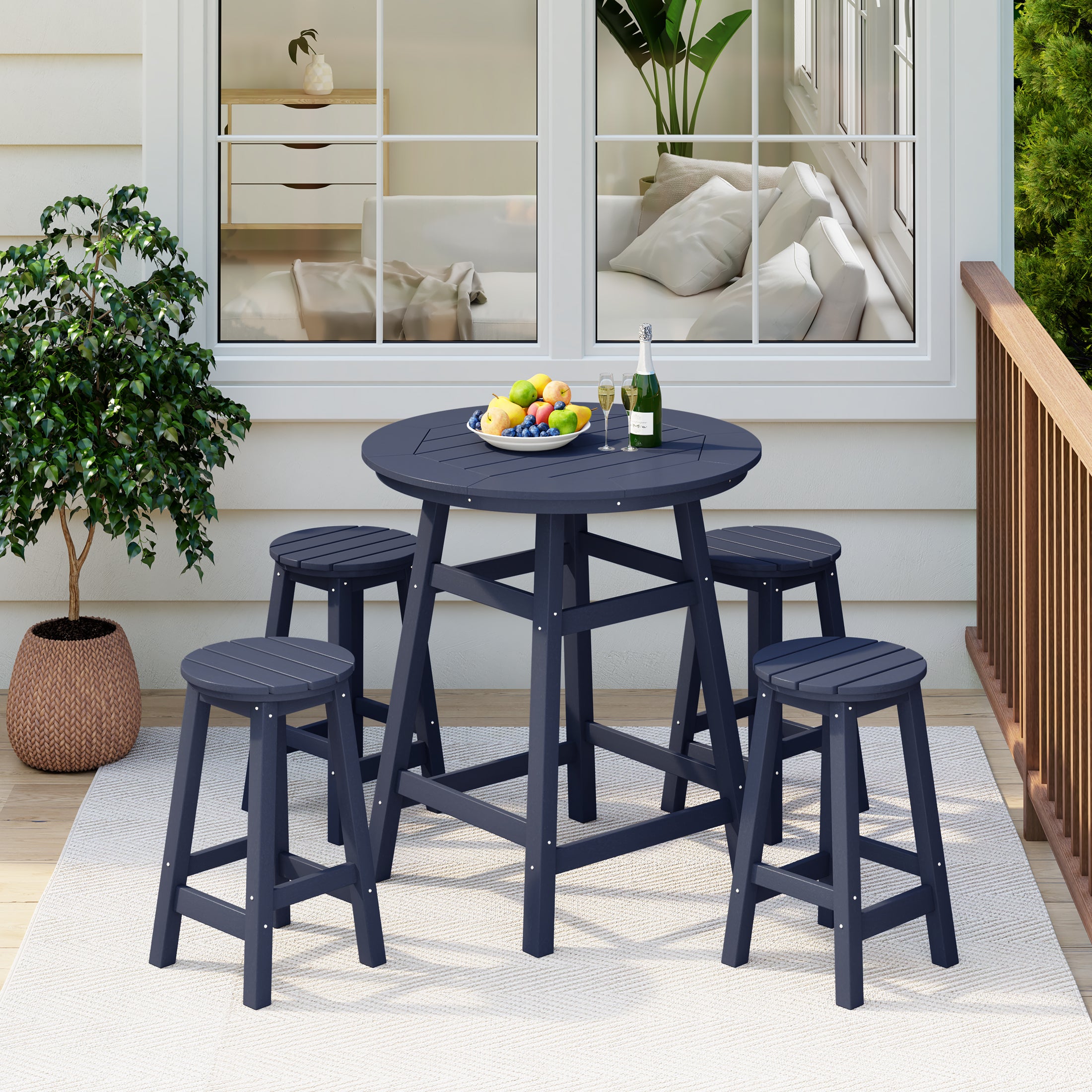 Paradise 5-Piece HDPE Outdoor Patio Bar Dining Set With Counter Height Bar Stools