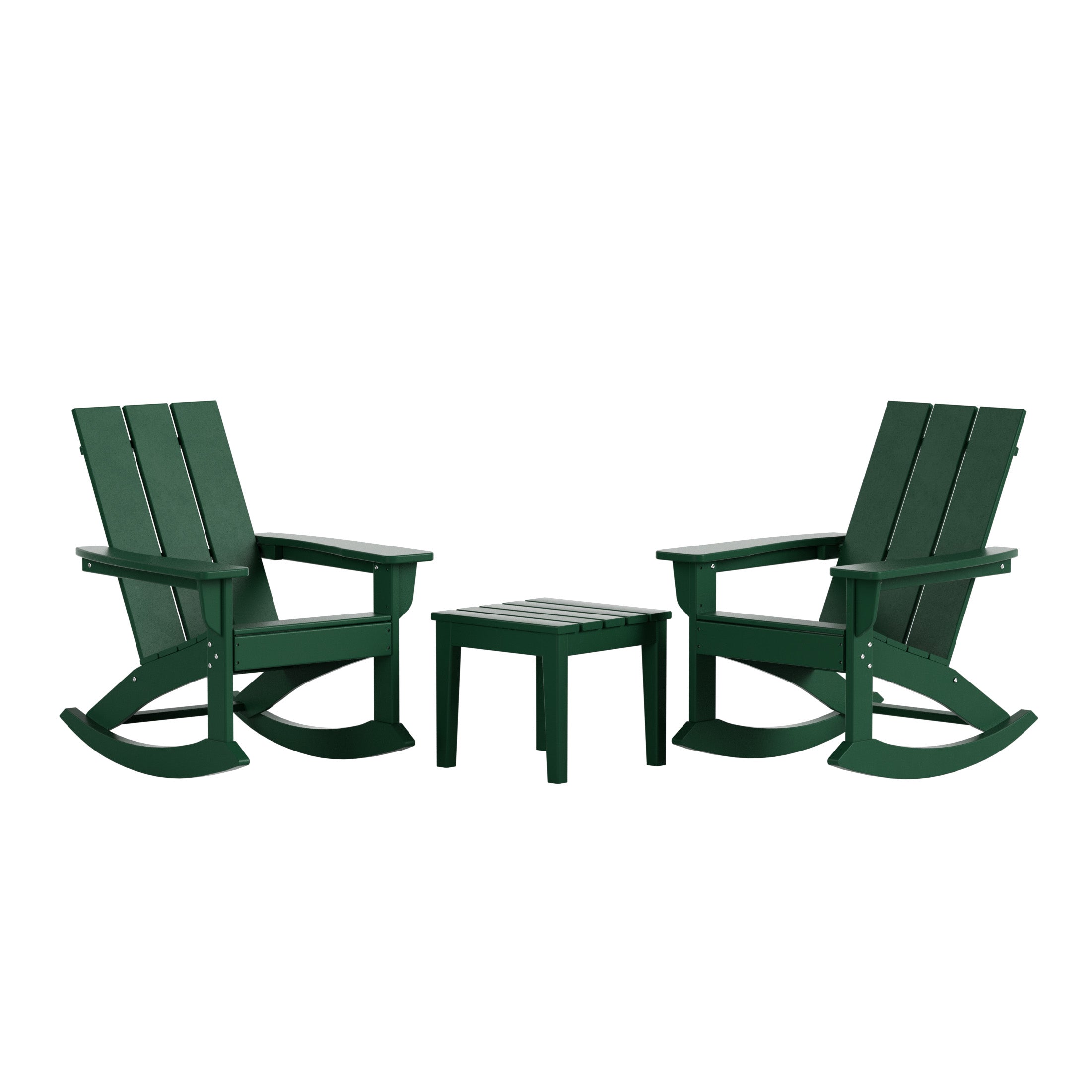 Palms Ashore Modern Rocking Poly Adirondack Chair With Side Table 3-Piece Set