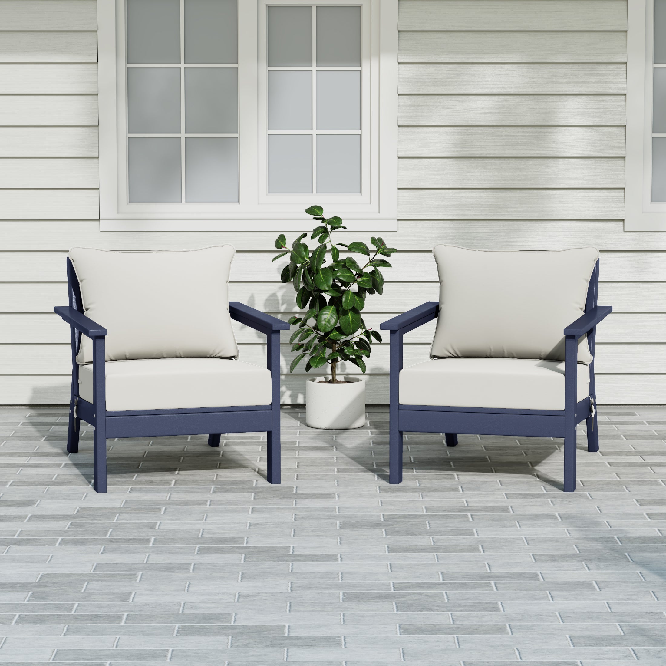 Portsmouth Outdoor Modern HDPE Patio Club Chairs with Deep Seating Patio Cushions (Set of 2)