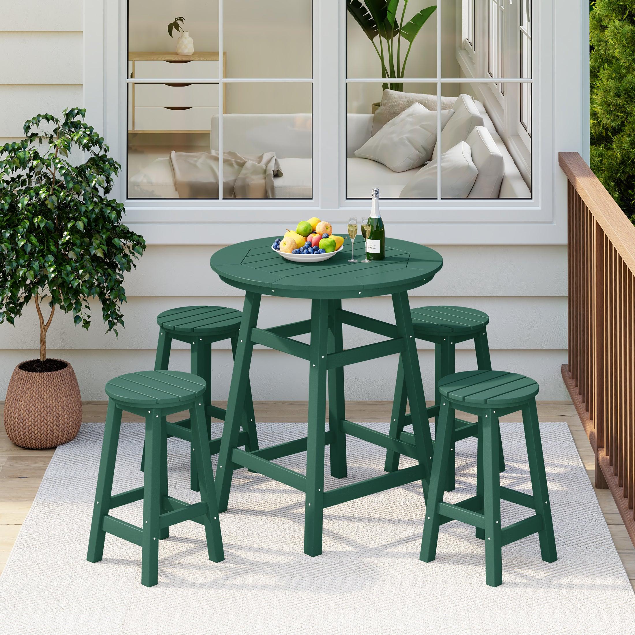 Paradise 5-Piece HDPE Outdoor Patio Bar Dining Set With Counter Height Bar Stools - Costaelm