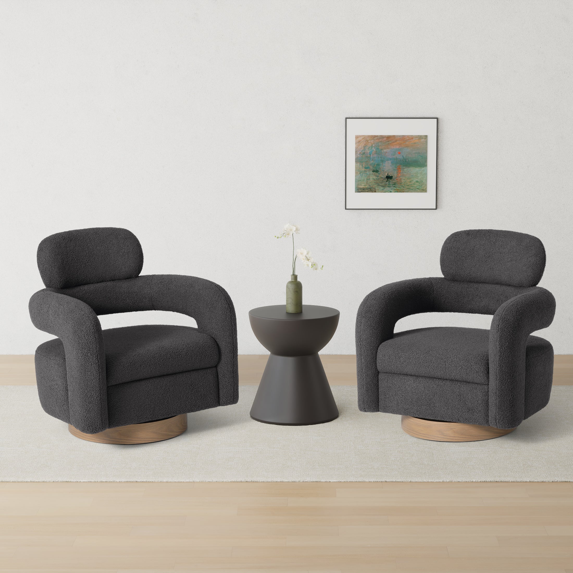 Celine Mid-Century Modern Round Sherpa Swivel Barrel Accent Chair (Set of 2)