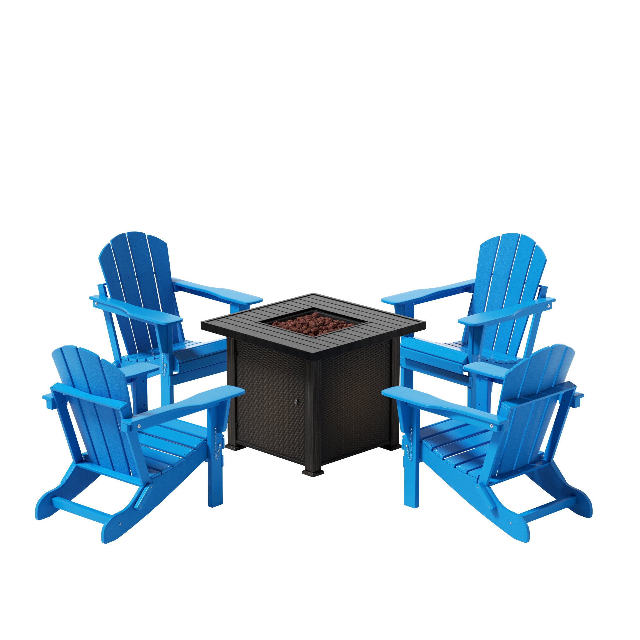 Paradise Malibu Modern Folding Poly Adirondack Chair With Square Fire Pit Table