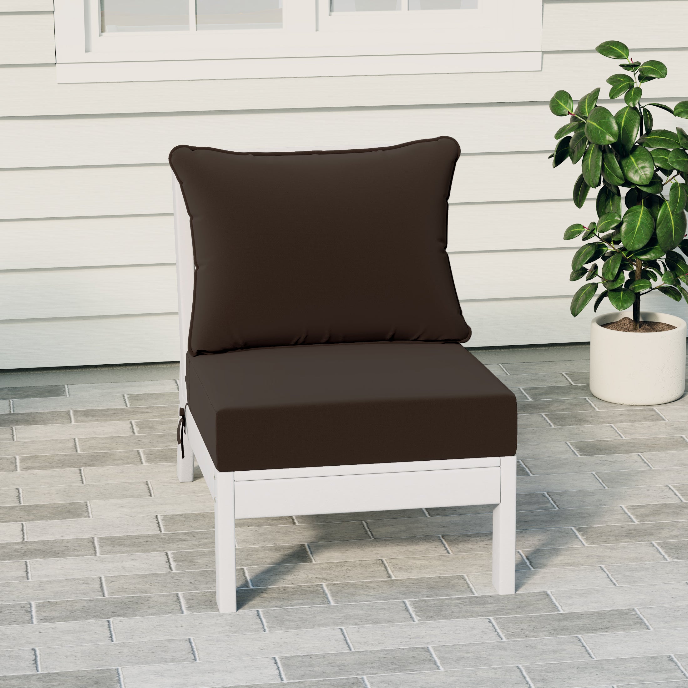 Portsmouth Modern Outdoor HDPE Patio Armless Sectional Corner Club Chair with Deep Seat Cushions