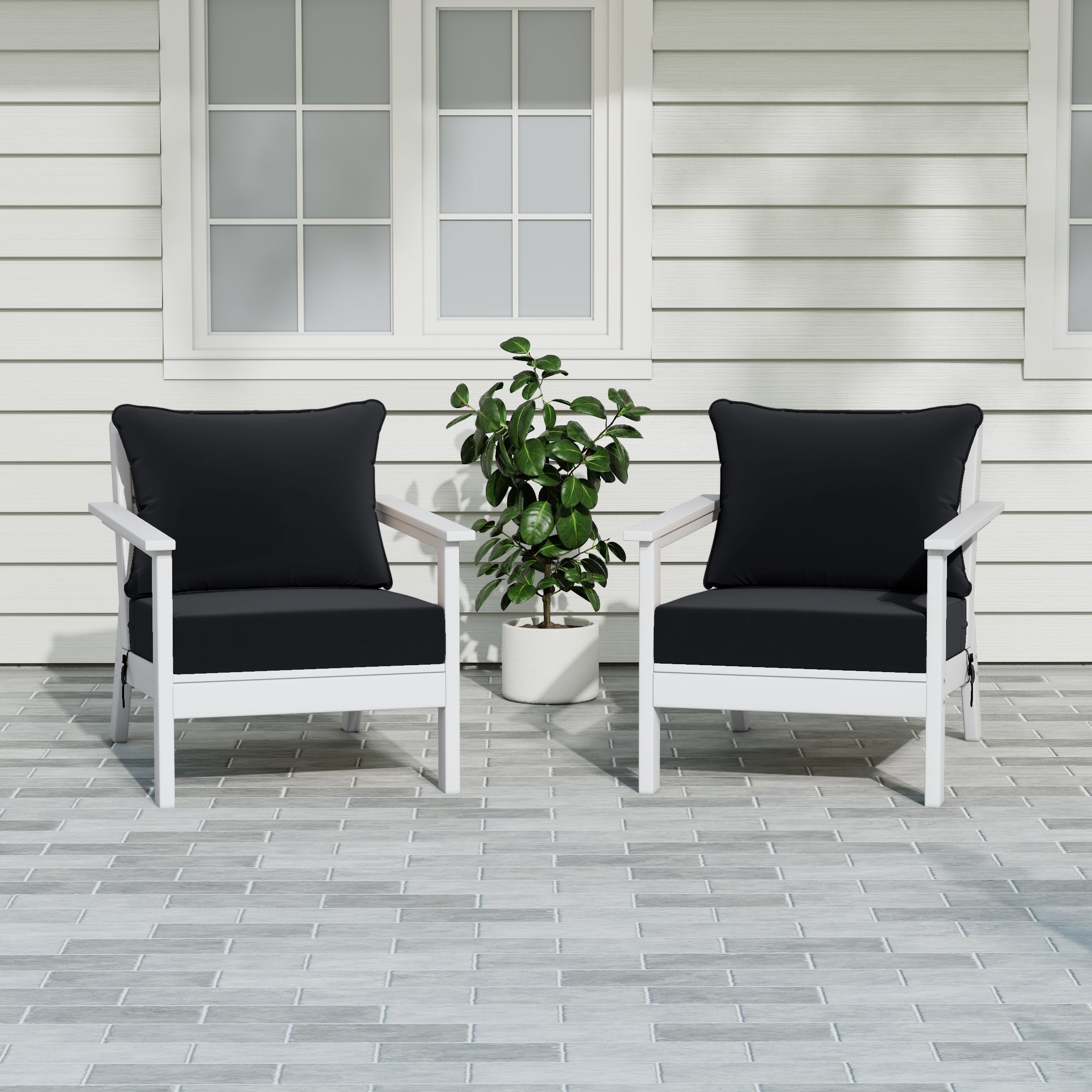 Portsmouth Outdoor Modern HDPE Patio Club Chairs with Deep Seating Patio Cushions (Set of 2)