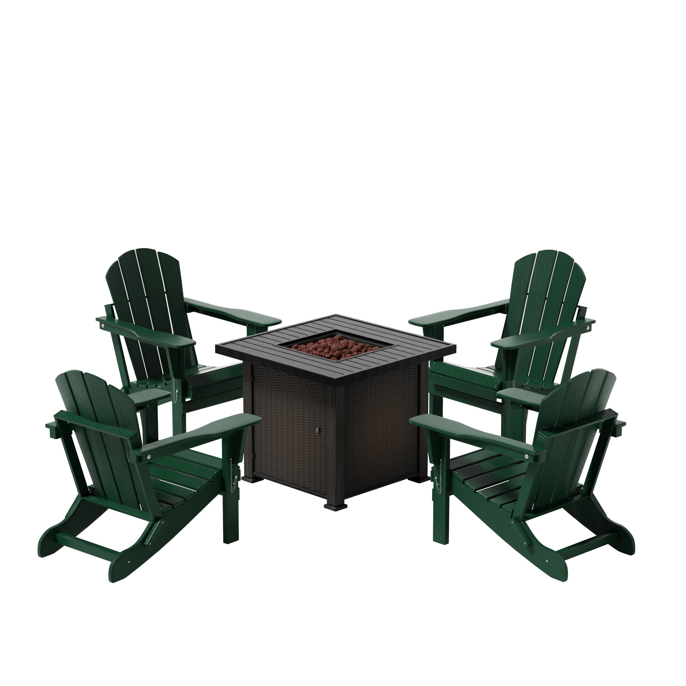 Paradise Malibu Modern Folding Poly Adirondack Chair With Square Fire Pit Table