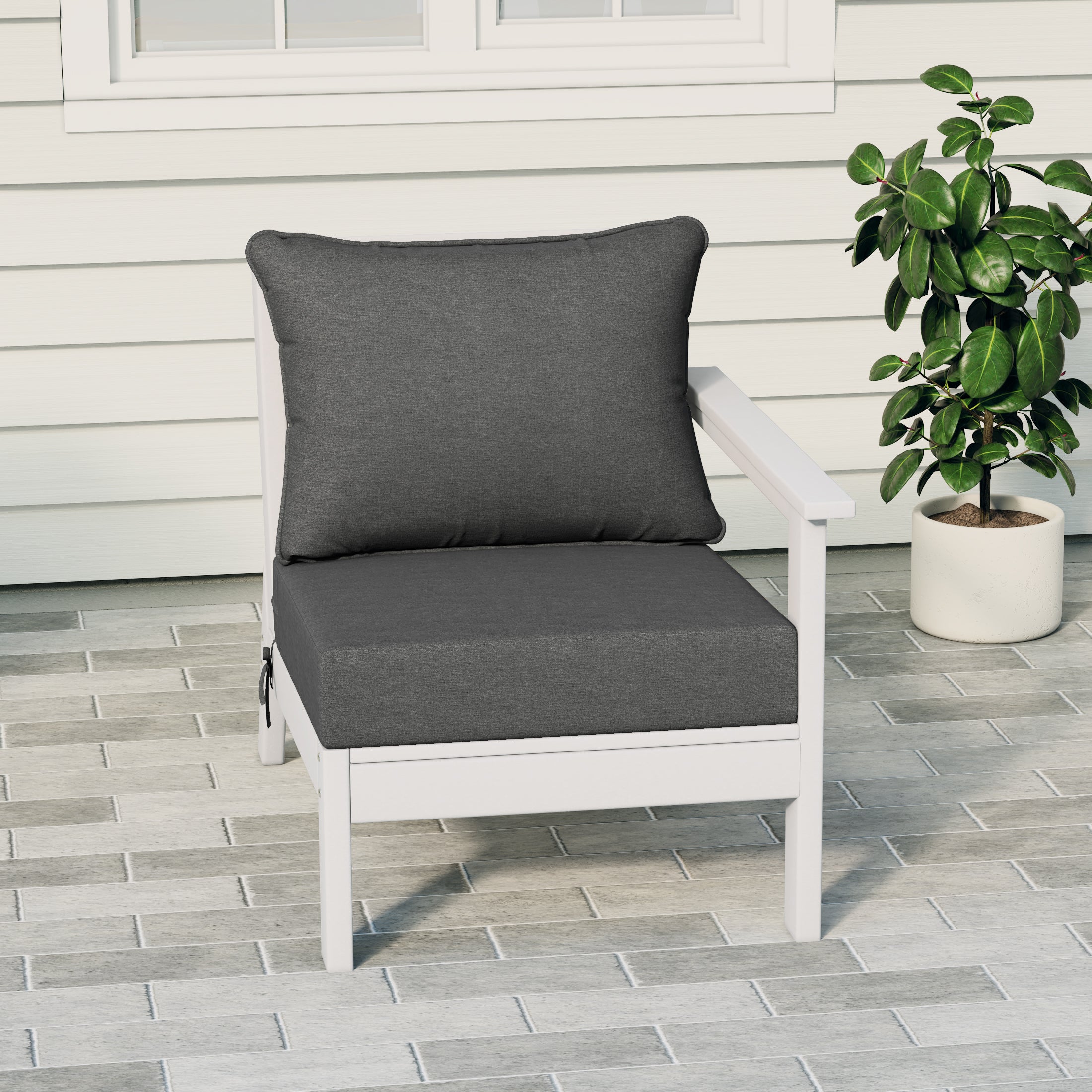 Portsmouth Modern Outdoor HDPE Patio Right Facing Sectional Corner Club Chair with Deep Seat Cushions