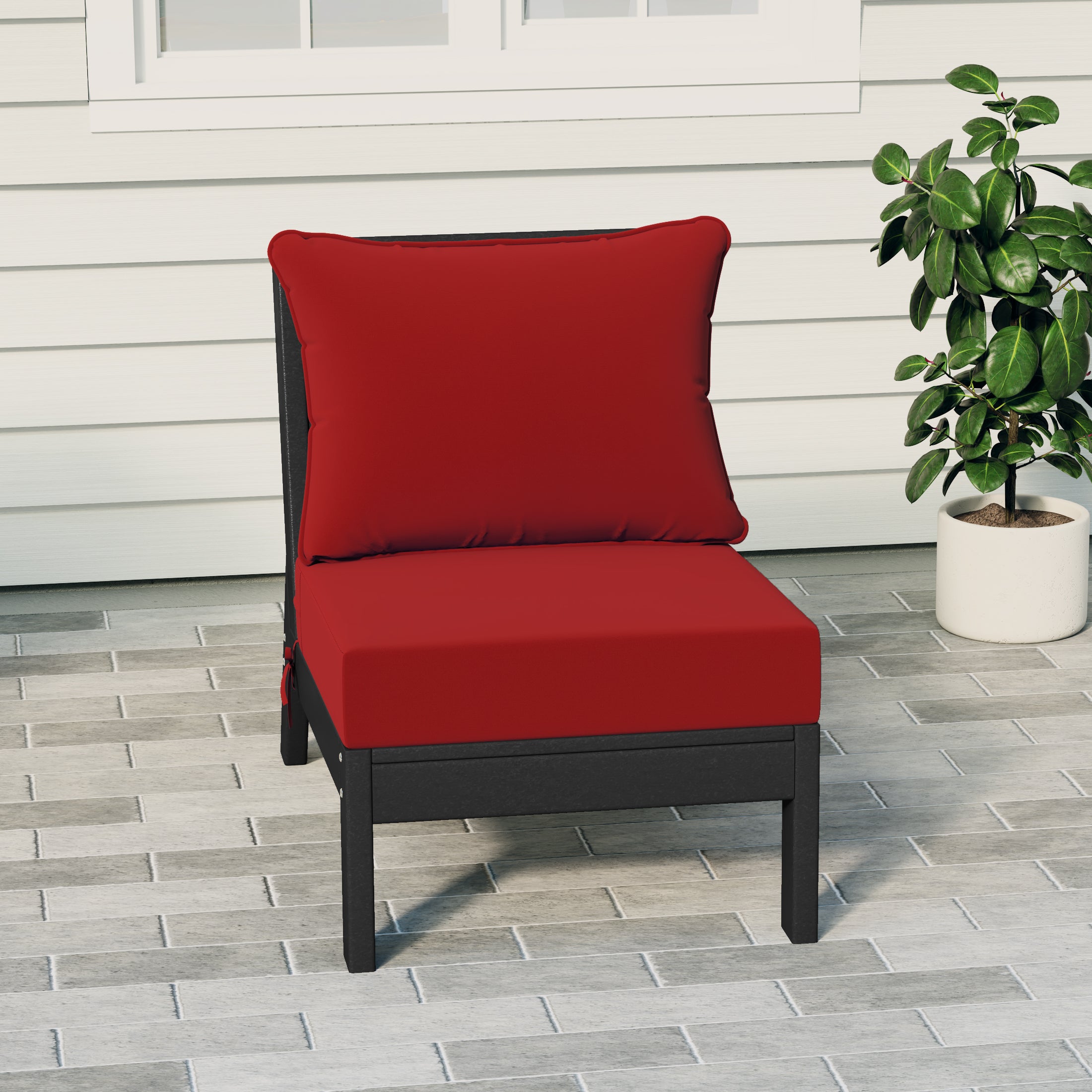 Portsmouth Modern Outdoor HDPE Patio Armless Sectional Corner Club Chair with Deep Seat Cushions